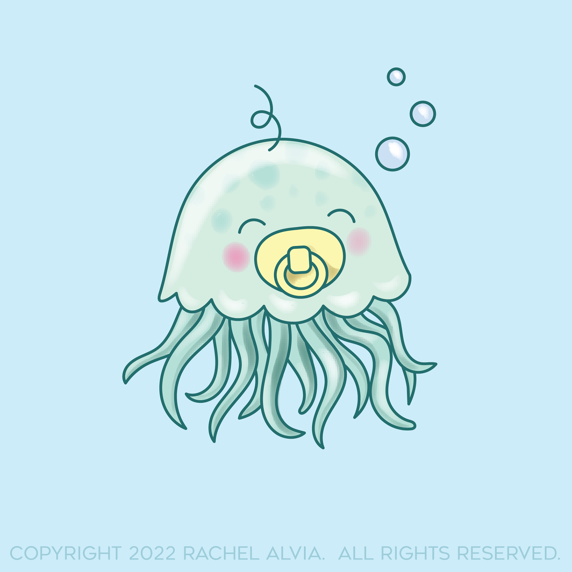 Baby jellyfish illustration I drew as a freelance children's illustrator for a line of baby shower products.