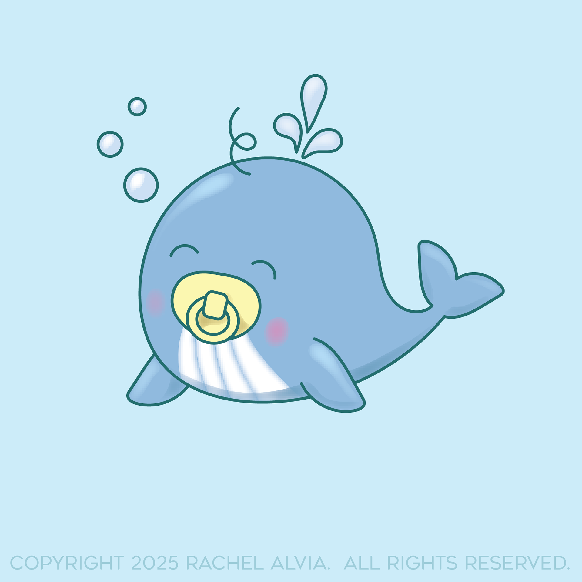 Baby whale illustration I drew as a freelance children's illustrator for a line of baby shower products.