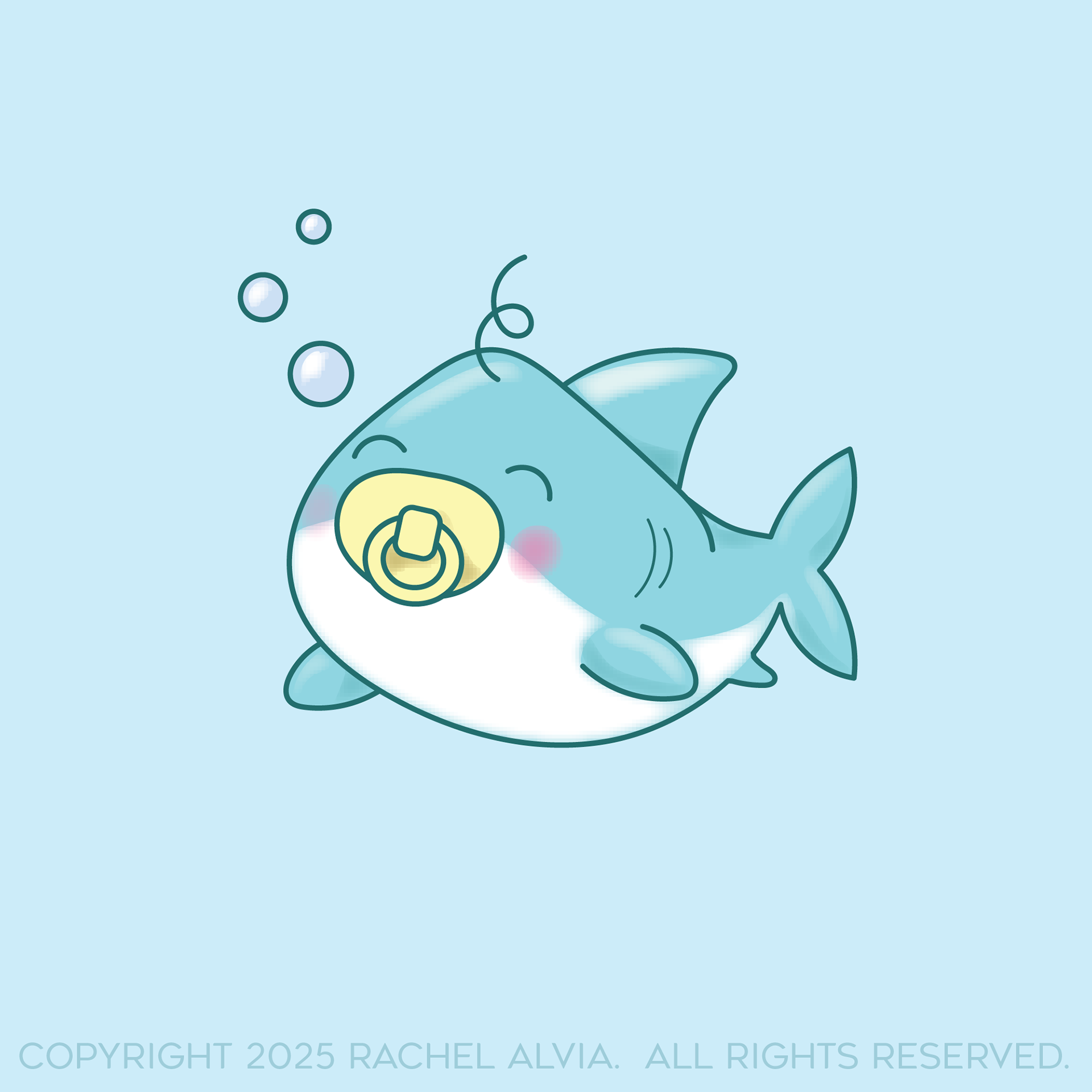 Baby shark illustration I drew as a freelance children's illustrator for a line of baby shower products.