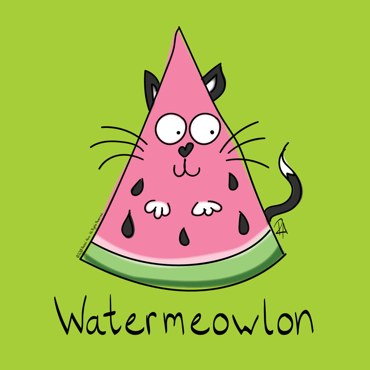 Watermelon Cat illustration I created.  Freelance illustrator focusing on kid's, children's and baby cartoons and illustrations.