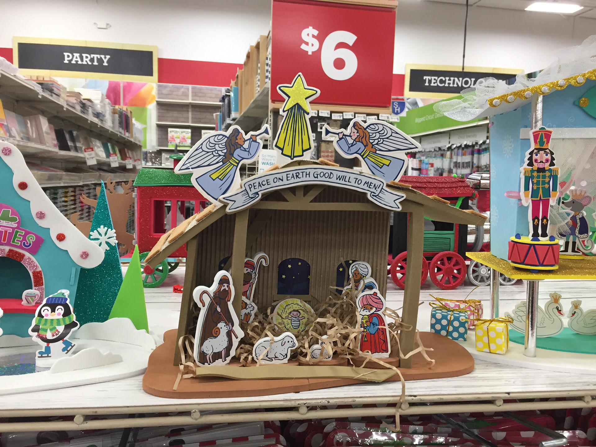 Finished Project example displayed in Michael's stores to promote sales.  3D Foam Nativity Craft Activity Building Kit I designed for Michael's Creatology..  I worked as a freelancer collaborating with internal teams to create the concept, dielines and technical specifications for mass production manufacturing.