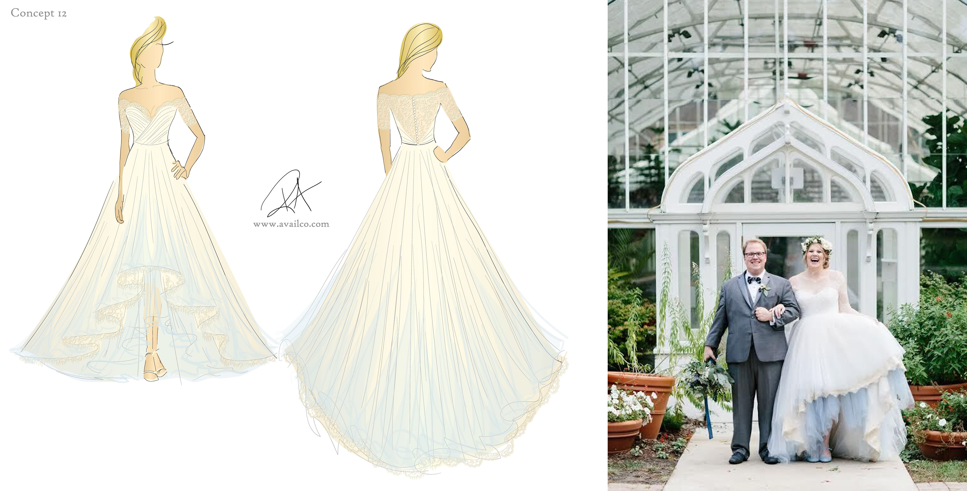 Wedding Dress fashion design.  I worked on this gown from concepting and sketching through to production, creating patterns, selecting materials and creating the beadwork design as well.