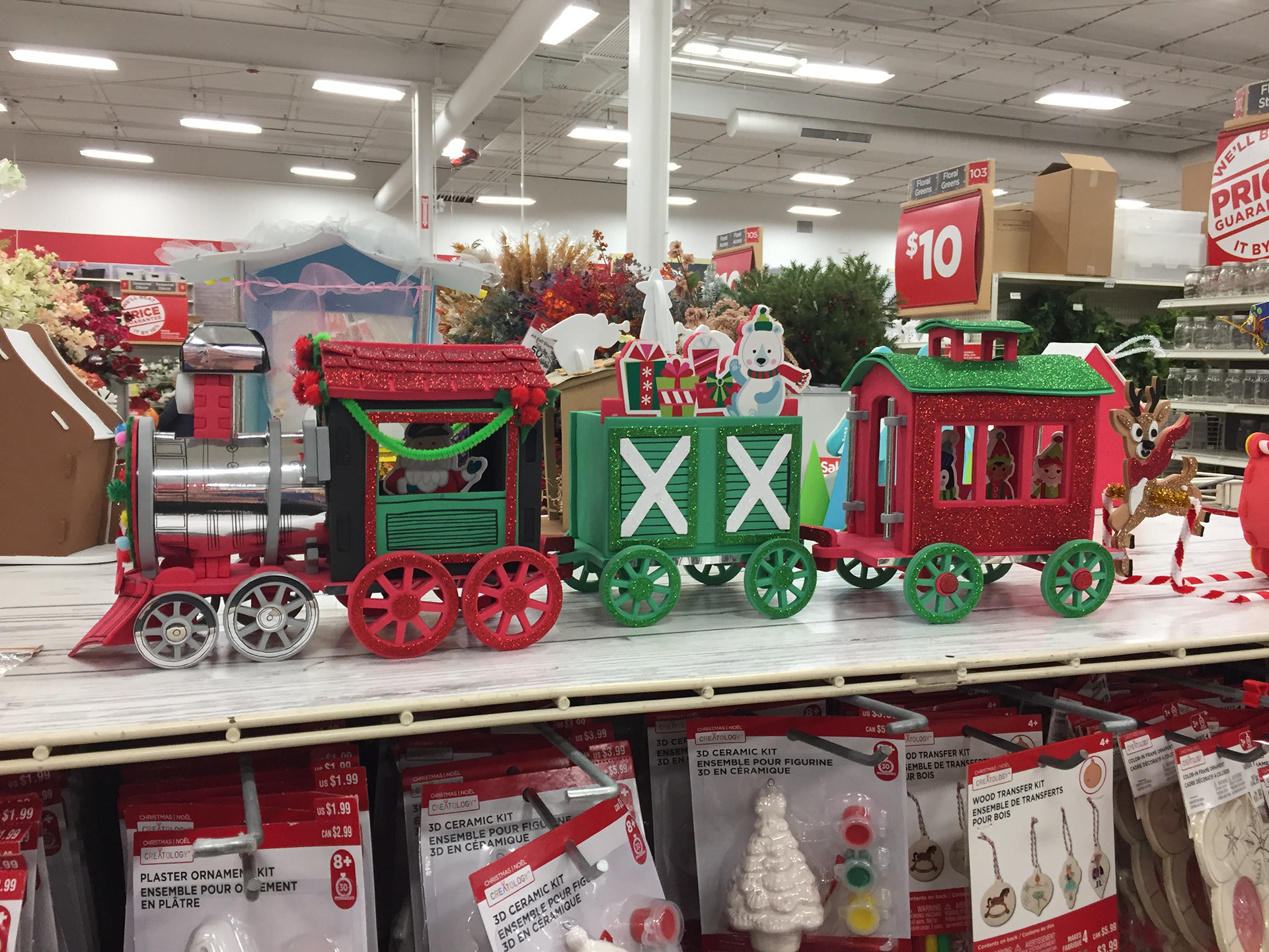 Finished Project example displayed in Michael's stores to promote sales.  3D Foam Train Craft Activity Building Kit I designed for Michael's Creatology..  I worked as a freelancer collaborating with internal teams to create the concept, dielines and technical specifications for mass production manufacturing.