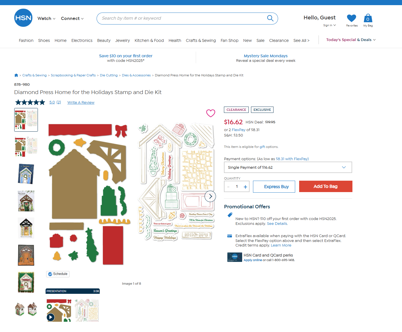 Website listing for the stamp and die kit I designed for Diamond Press for HSN.  I created the dielines, artwork and typesetting for manufacturing of this card making kit.