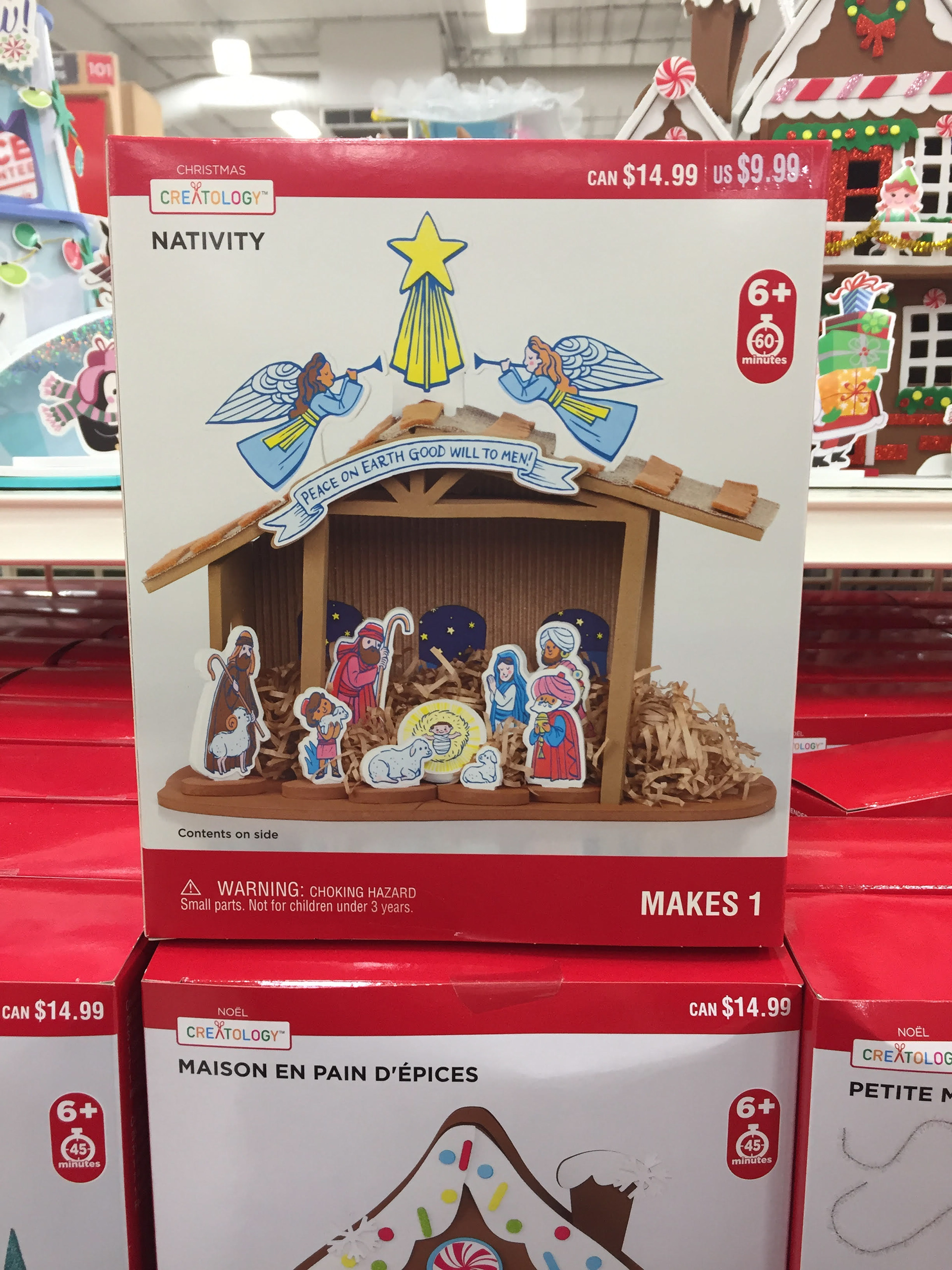 Finished product in the packaging.  3D Foam Nativity Craft Activity Building Kit I designed for Michael's Creatology..  I worked as a freelancer collaborating with internal teams to create the concept, dielines and technical specifications for mass production manufacturing.