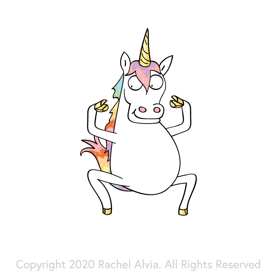 A unicorn in a frozen crab pose.  Freelance Illustration I created for Gamely Games Froxen Unicorns.