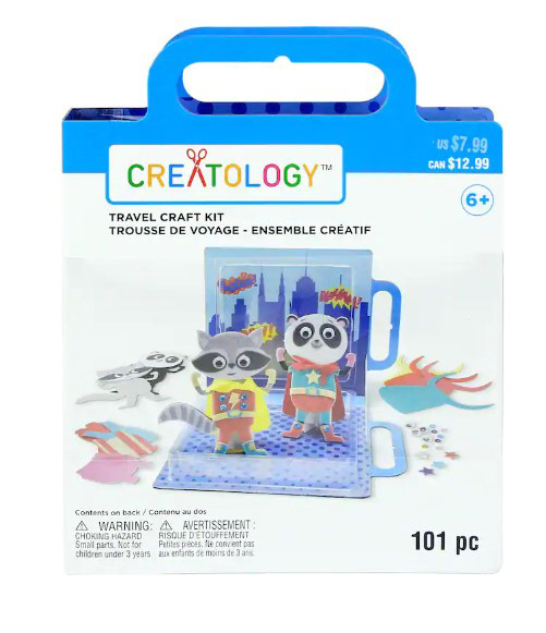 Retail packaging for this craft and activity travel kit toy for kids and children that I designed for Michael's creatology line.