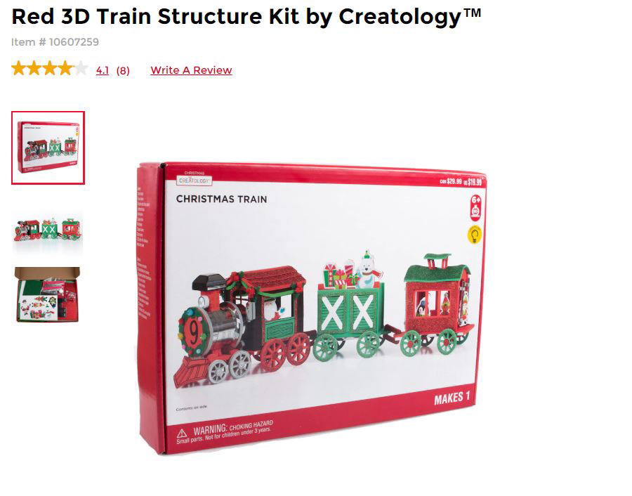 The website listing on the Michael's website.  3D Foam Train Craft Activity Building Kit I designed for Michael's Creatology.