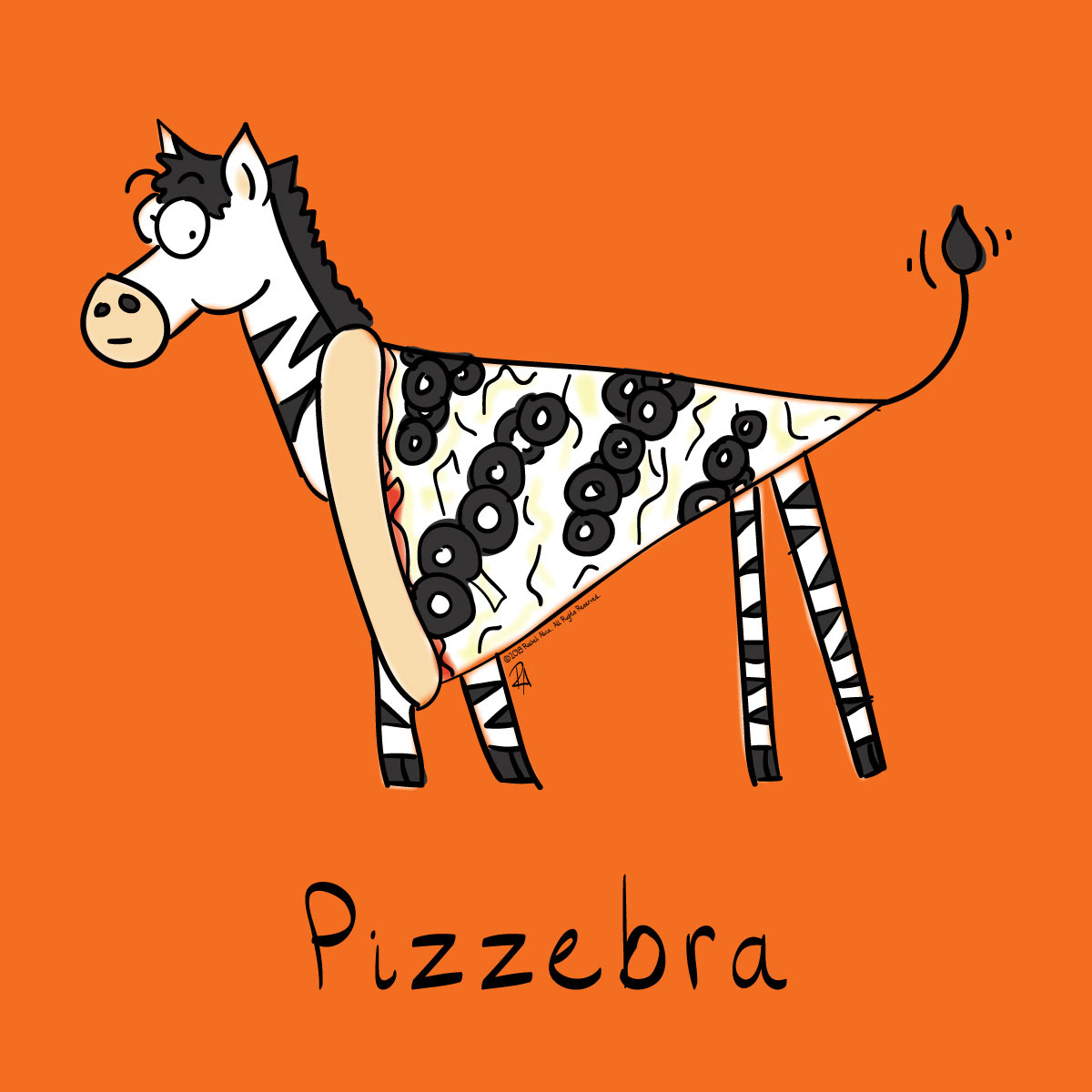 Pizza zebra illustration I created.  Freelance illustrator focusing on kid's, children's and baby cartoons and illustrations.