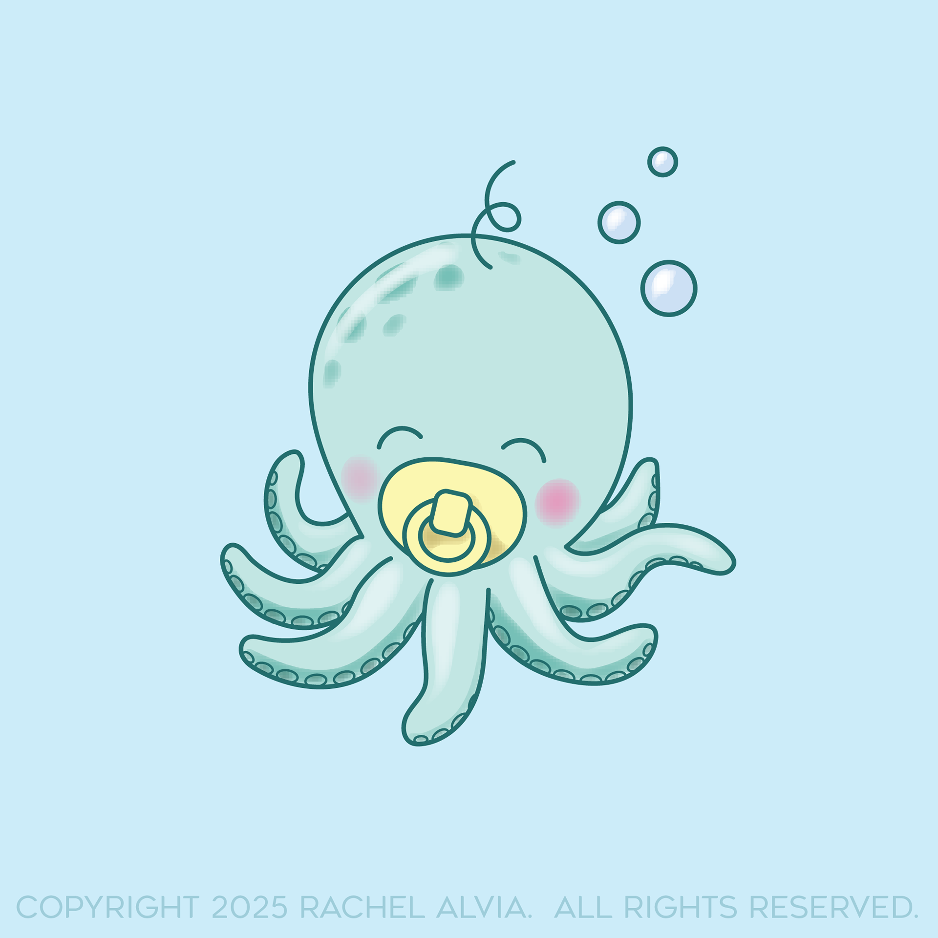Baby octopus illustration I drew as a freelance children's illustrator for a line of baby shower products.
