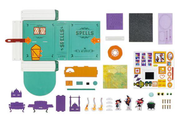 Dielines, Pieces and Components for 3D Chipboard Witches Spell book craft and activity kit that I designed for Michael's Creatology line.