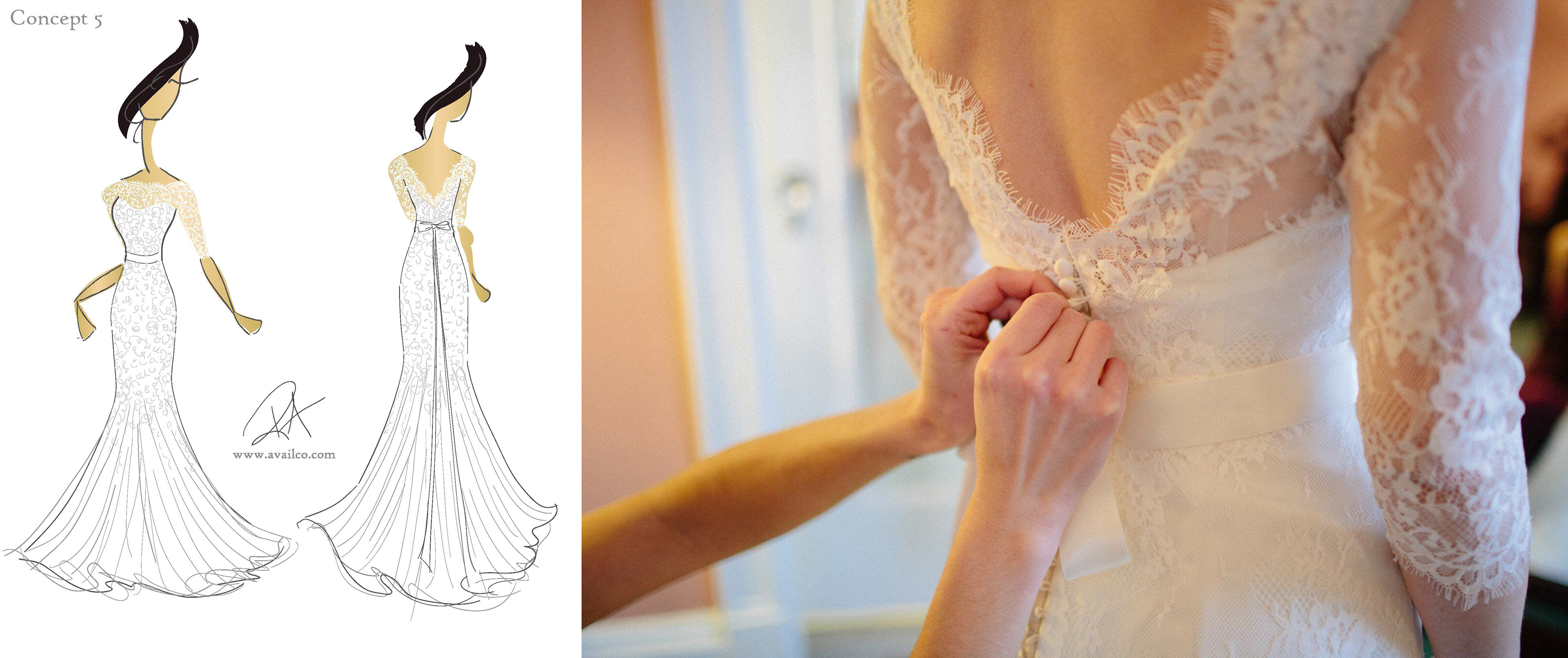 Wedding Dress fashion design.  I worked on this gown from concepting and sketching through to production, creating patterns, selecting materials and creating the beadwork design as well.