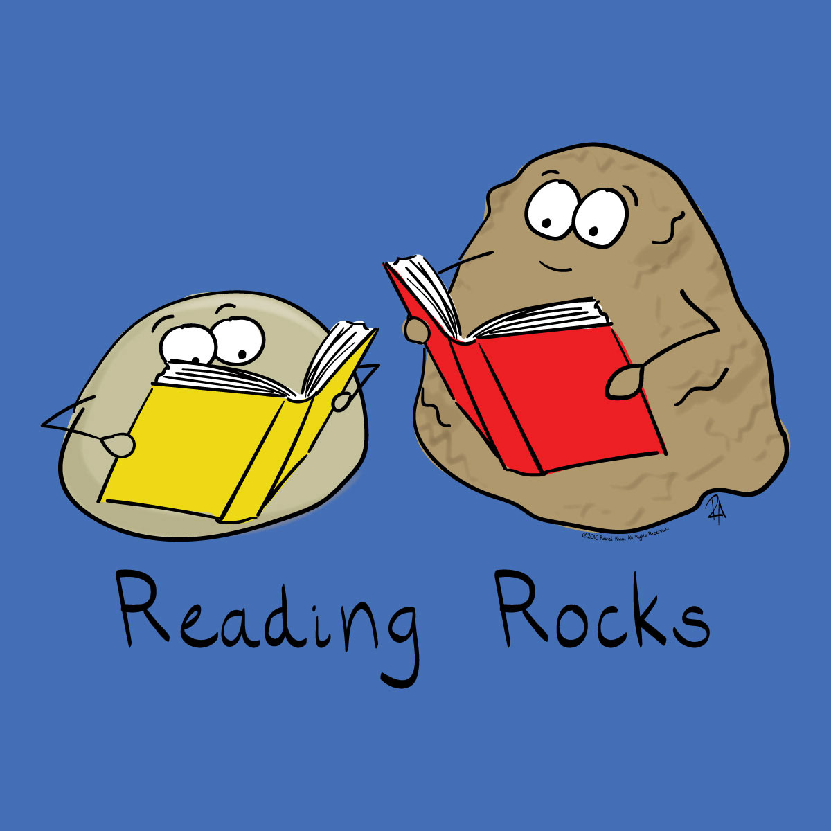 Reading Rocks illustration I created.  Freelance illustrator focusing on kid's, children's and baby cartoons and illustrations.