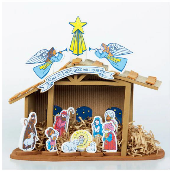 3D Foam Nativity sku that I designed as a freelancer.  This is the finished building kit assembled.  I worked as a freelancer with internal teams to create the concept, dielines, design, technical specifications for manufacturing and sellect all components.  