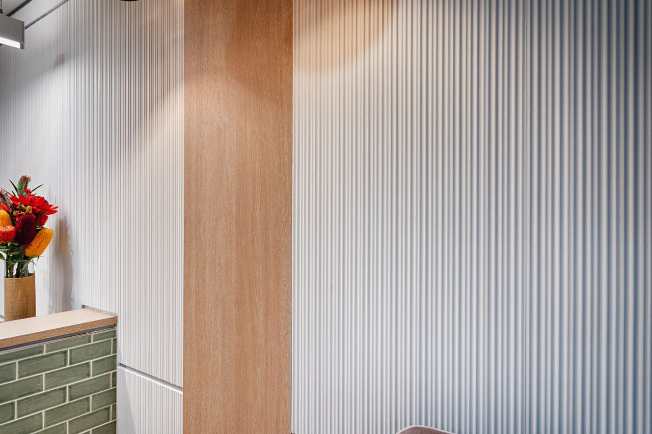 Decorative wall panels in the office interior