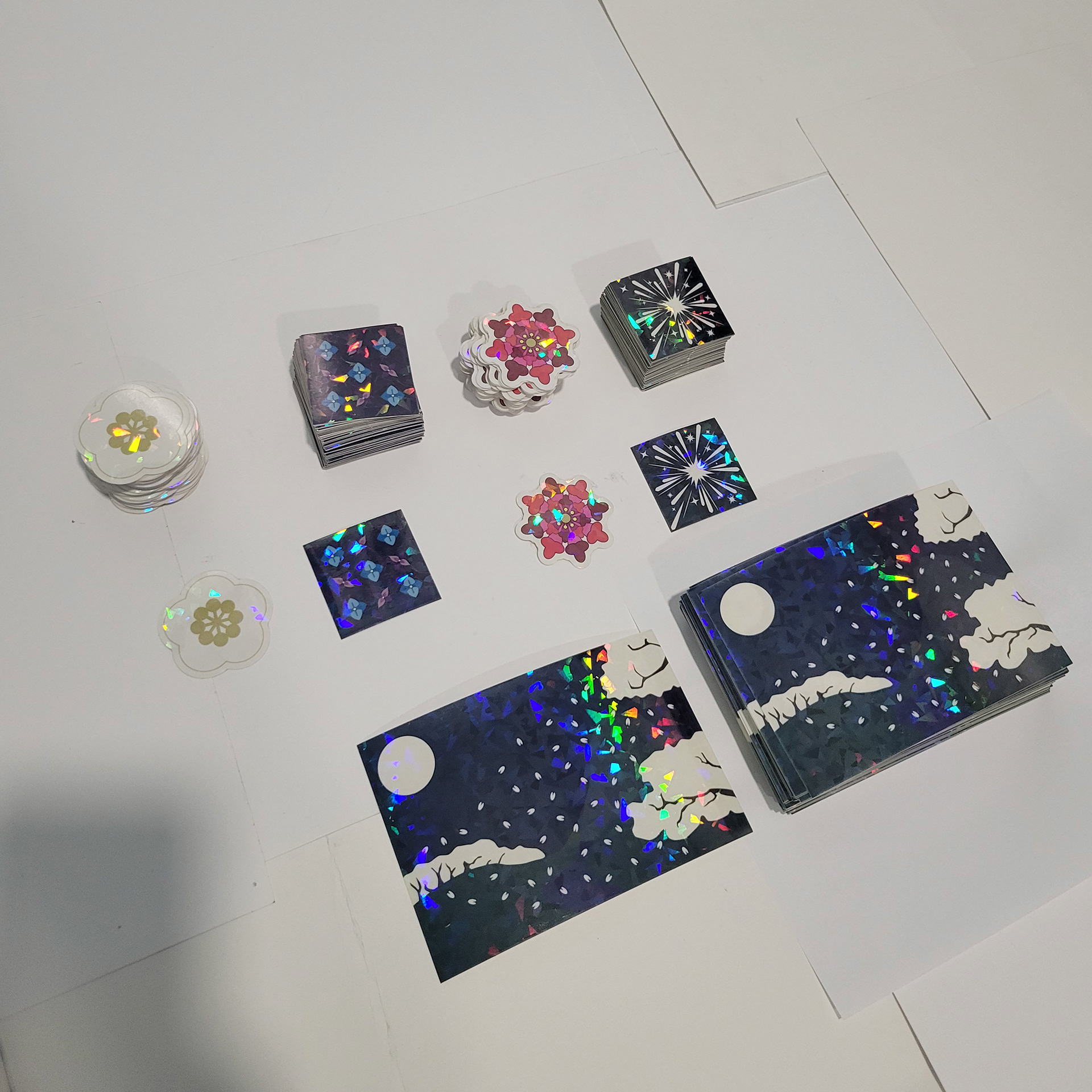 All five sticker designs, in sets of 100.