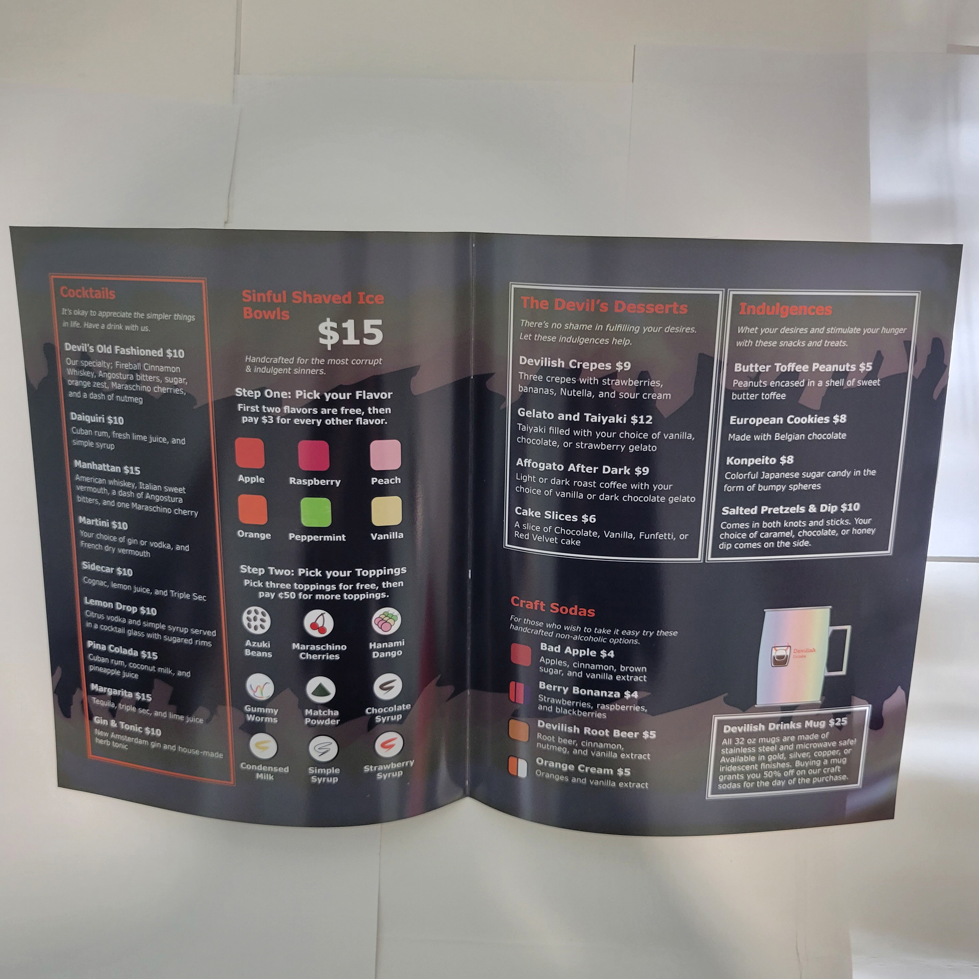 The inside of the physical menu.