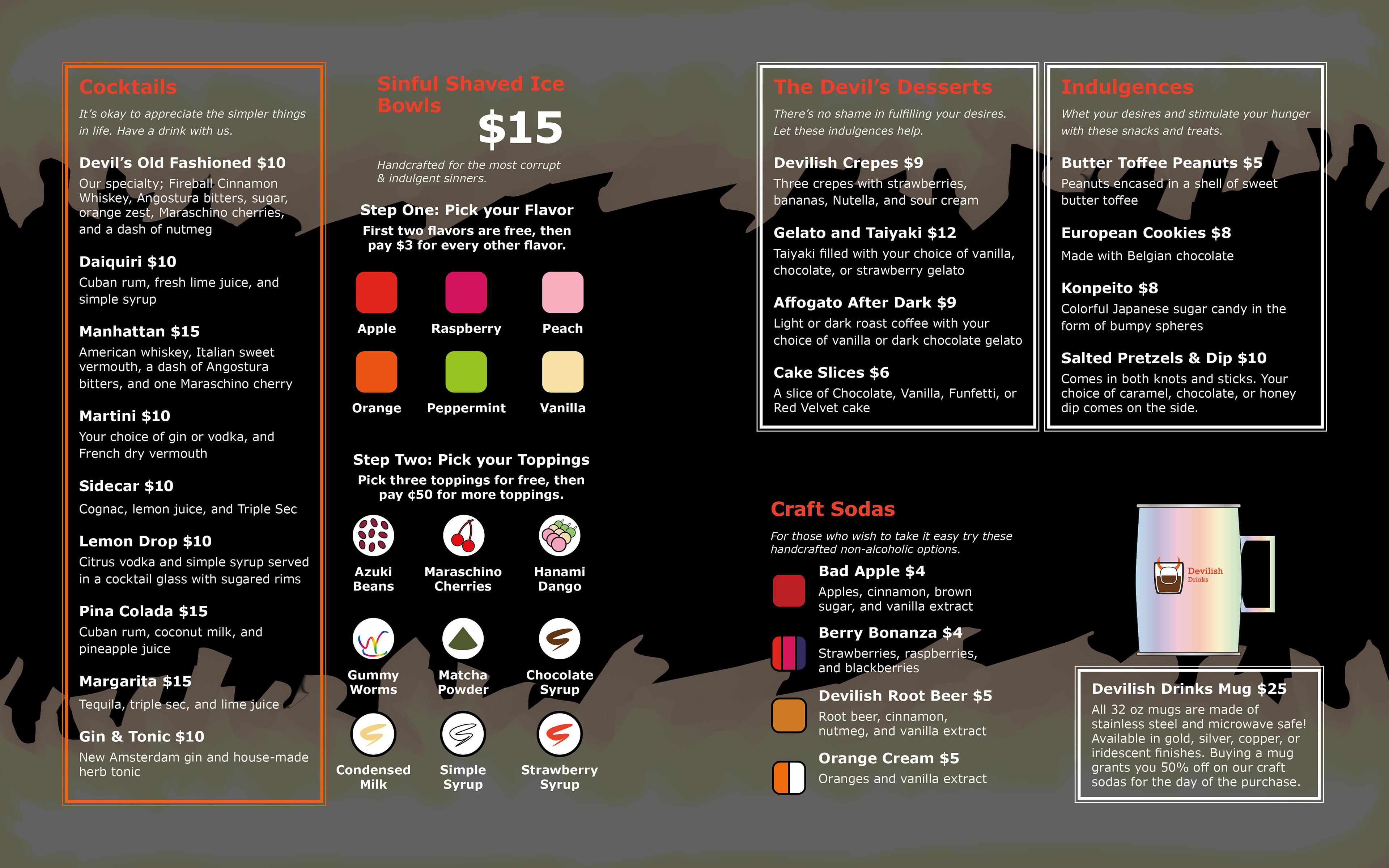 The inside of the menu as seen digitally.