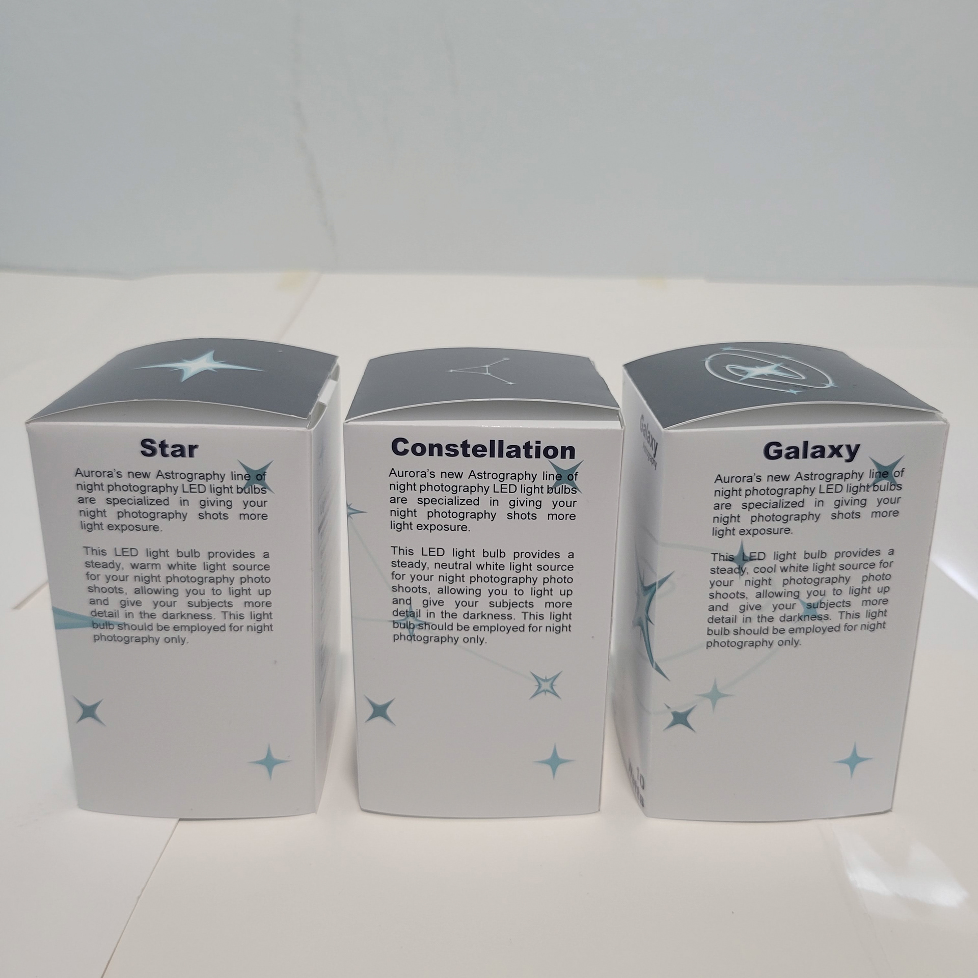 Product descriptions of the light bulbs.