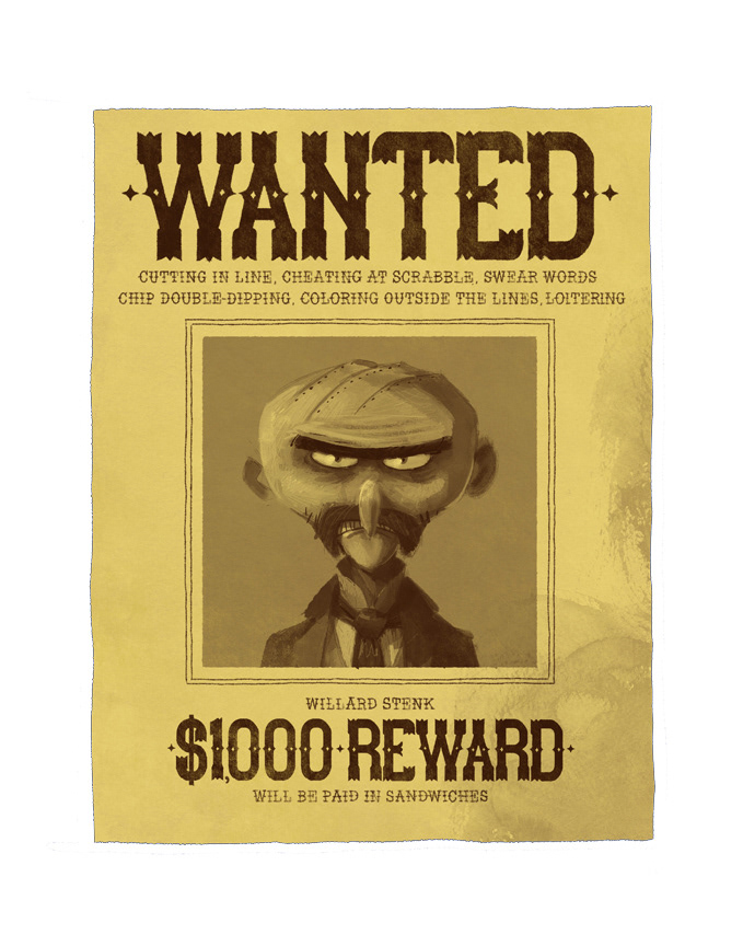 Wanted poster design, writing and lettering
