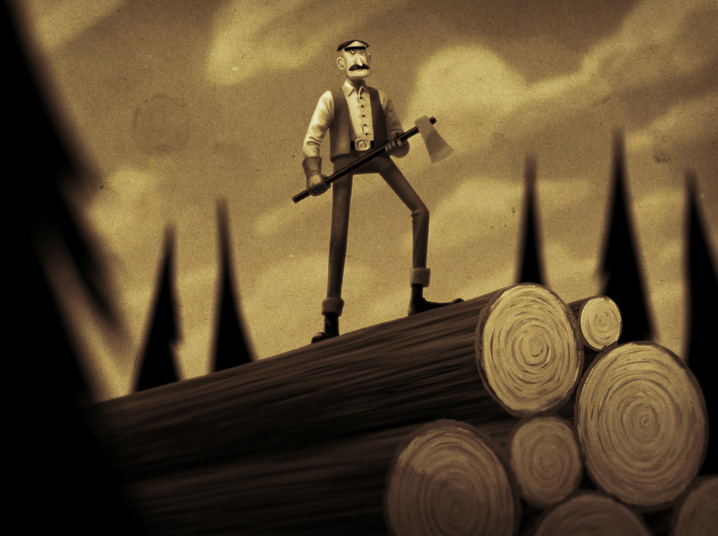 Vintage logger photo hanging on saloon wall