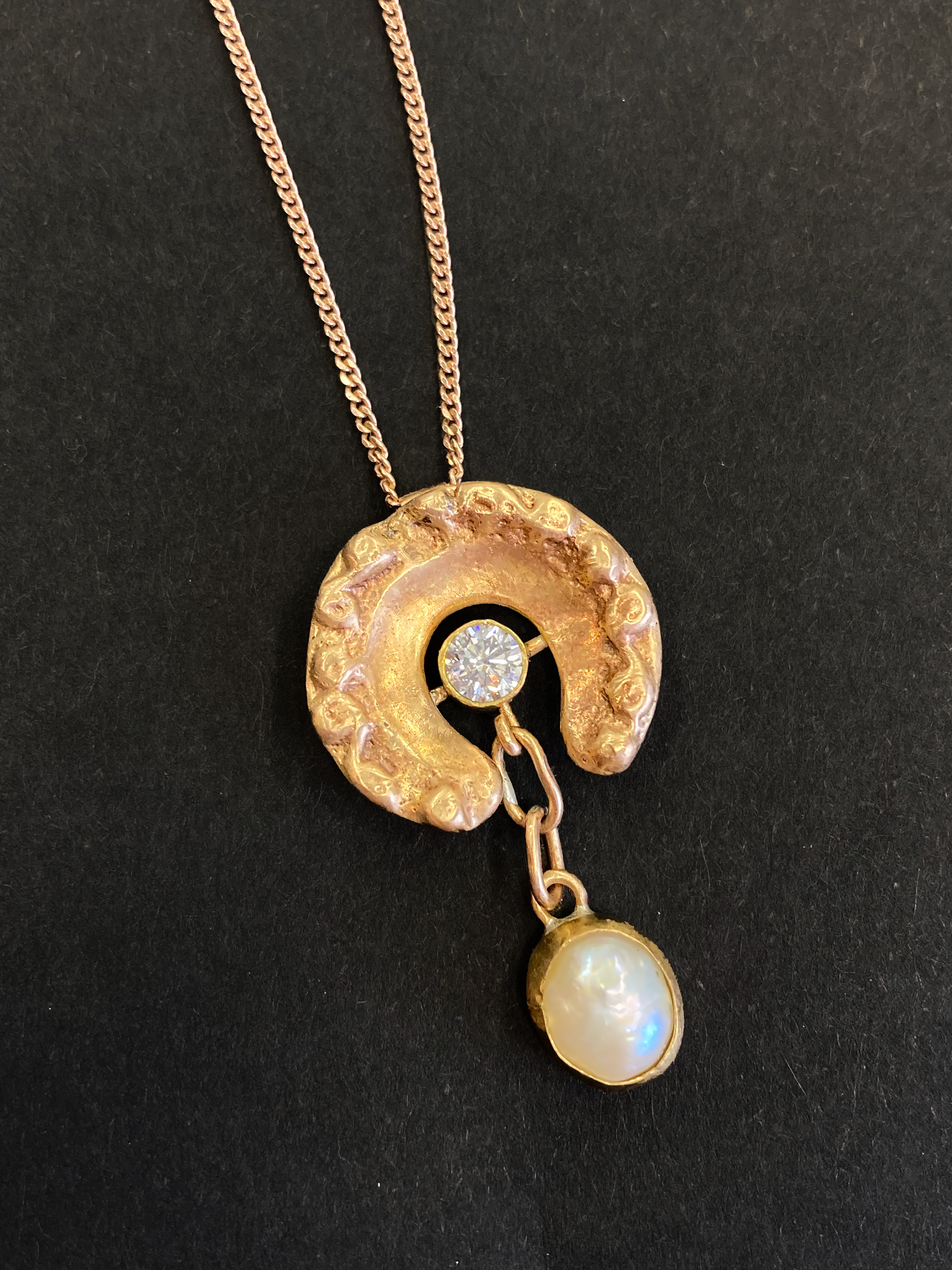 Delft Clay Button Casting, Bronze, Freshwater Pearl, Cubic Zirconia