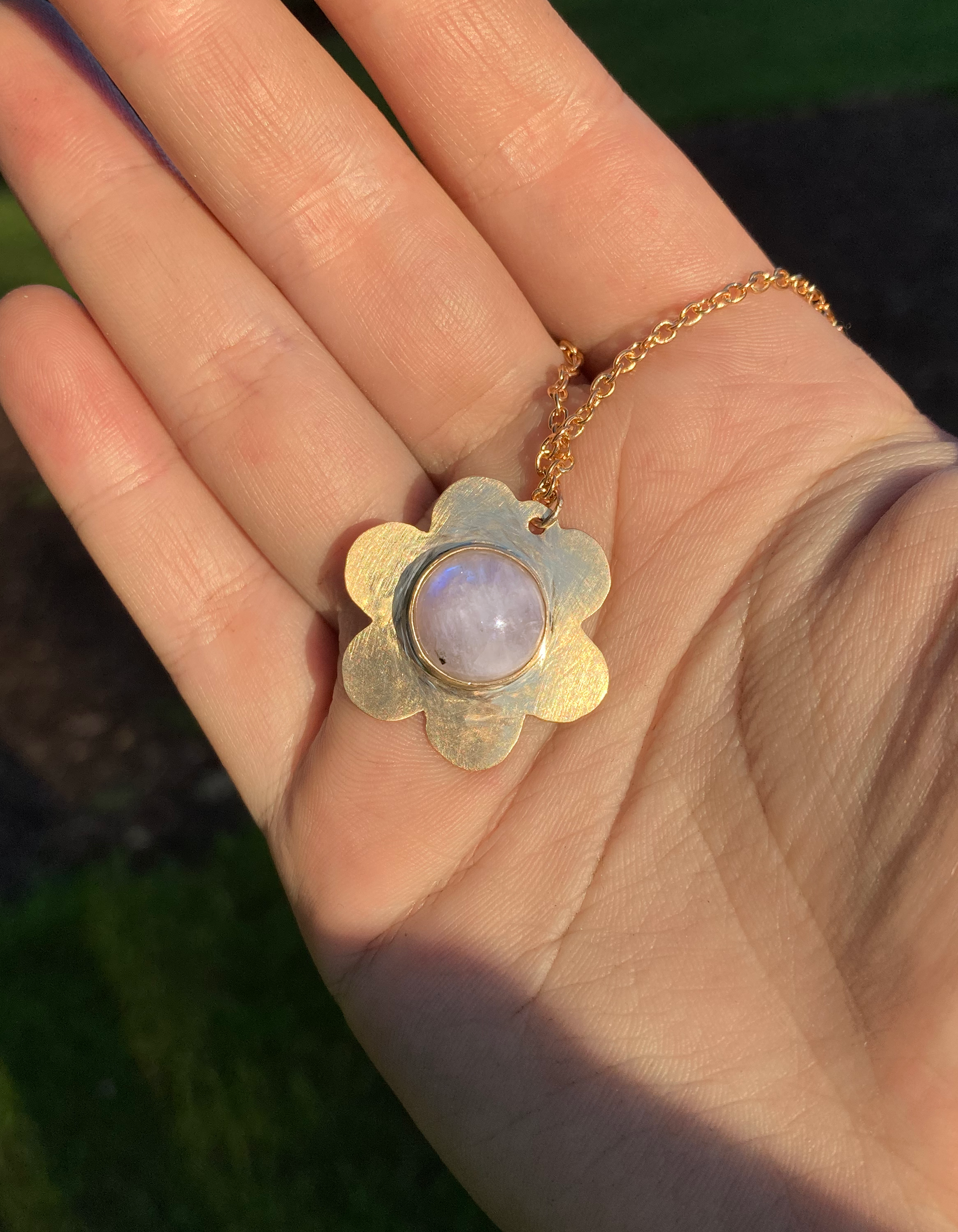 Daisy Necklace, Bronze, Moonstone