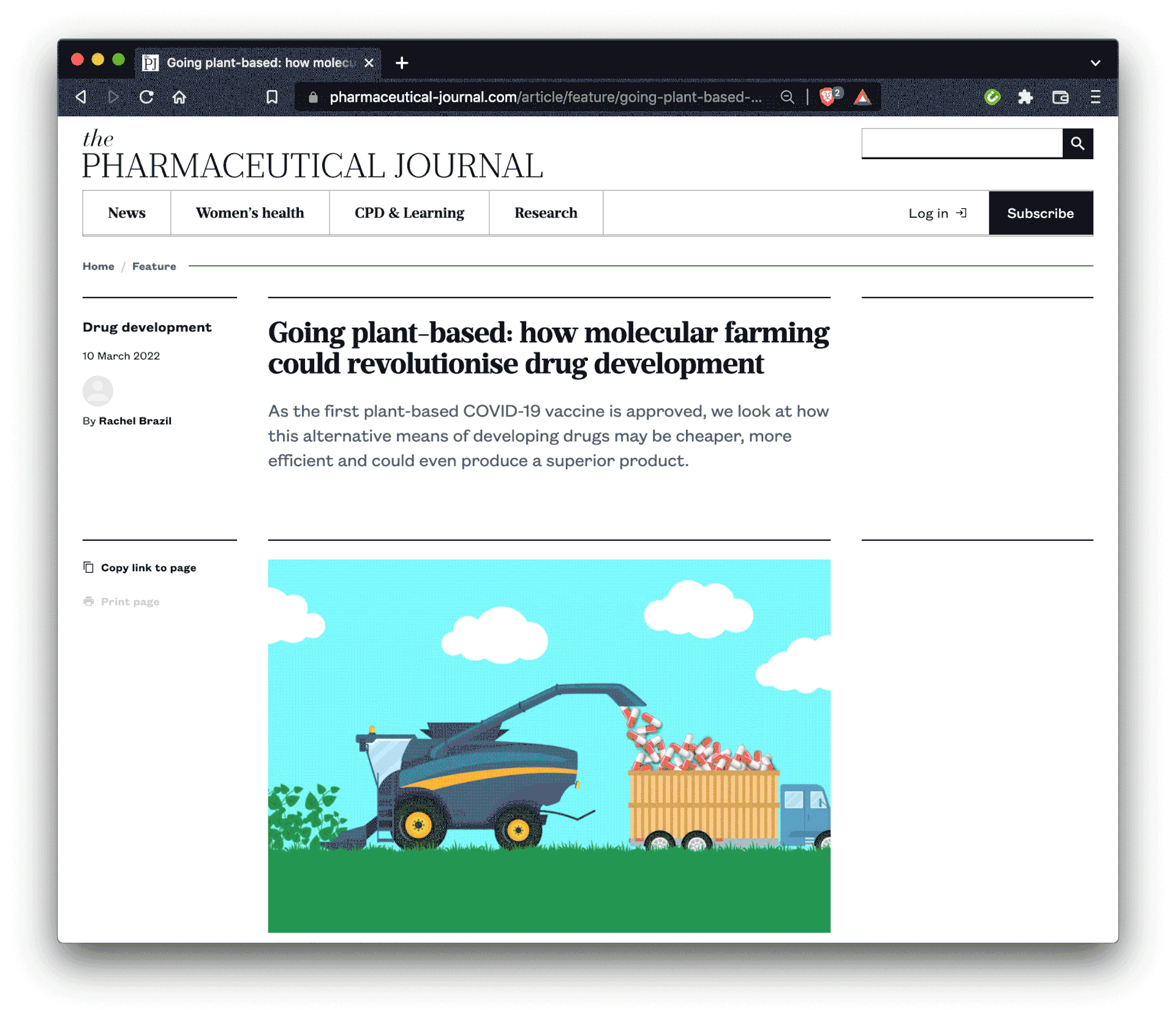 Infographics for an article on molecular farming, featured in The Pharmaceutical Journal