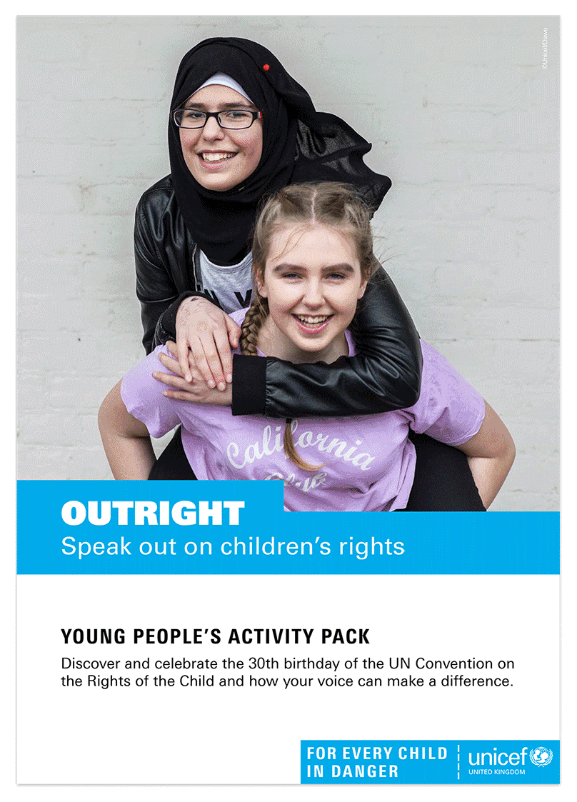 Activity pack designed for Unicef, influencing young people.