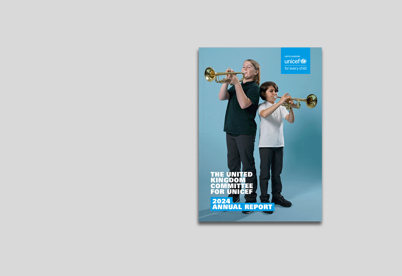 Design of Unicef UK's 2024 Annual Review document as a book and an interactive digital version.