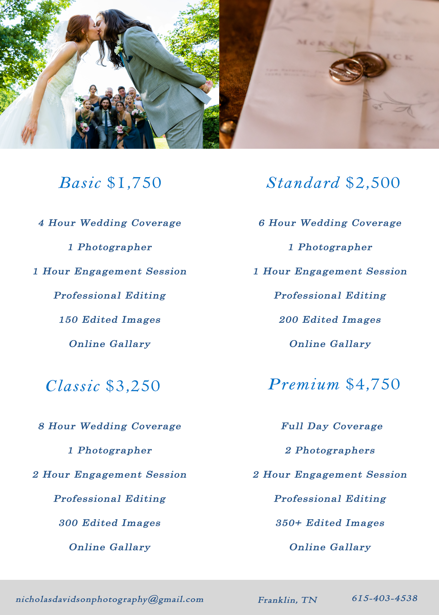 Nicholas Davidson Photography wedding prices