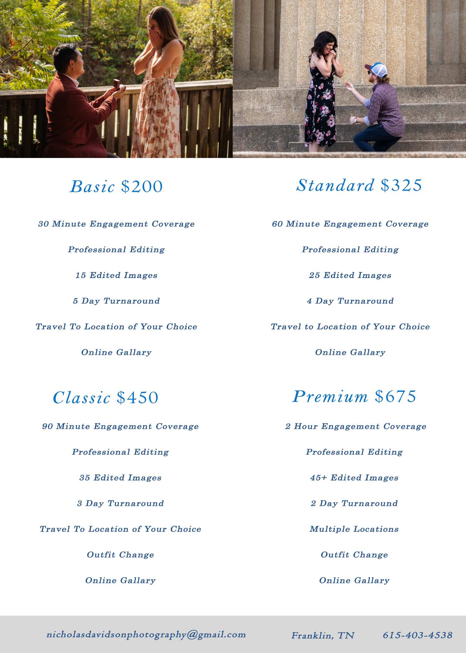 Nicholas Davidson Photography Engagement Prices