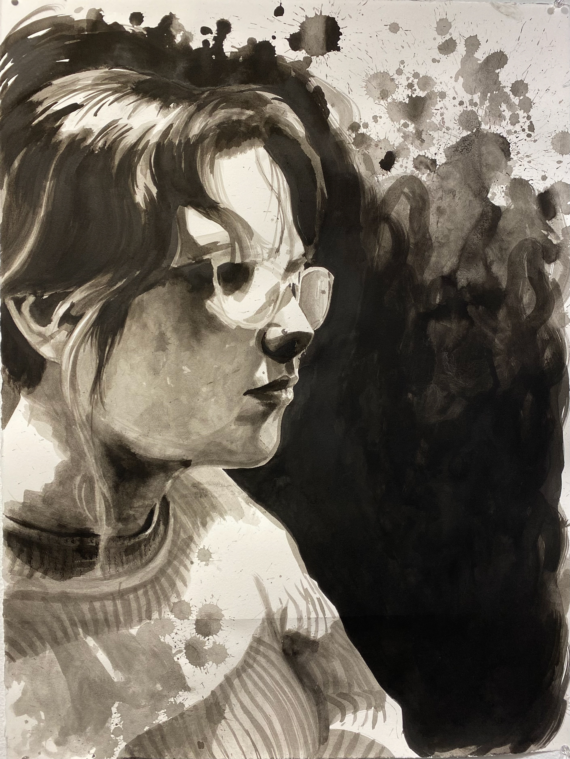 Portrait in Chiaroscuro / India ink on BFK paper / 2023
