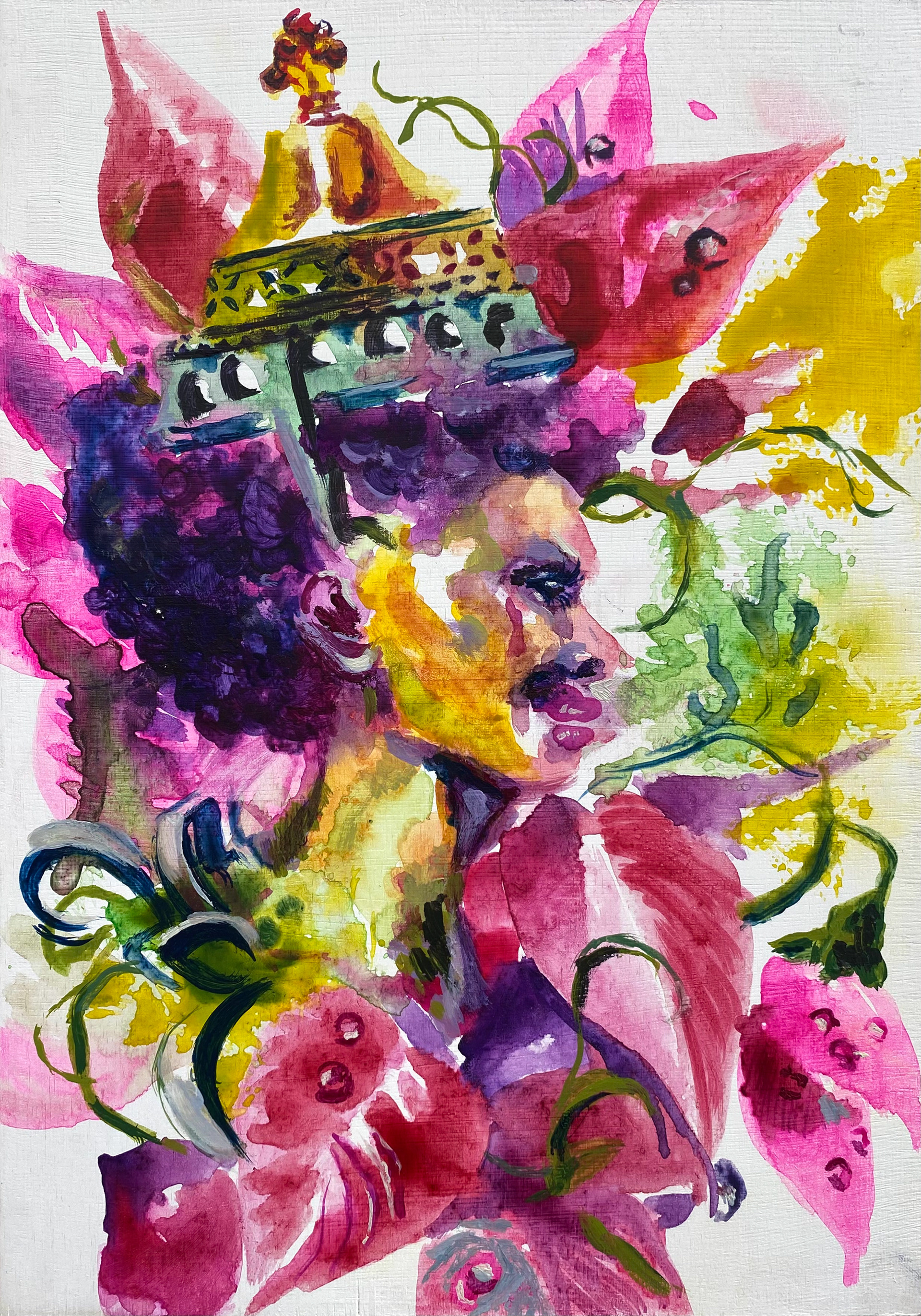 Ormolu Woman / Acrylic and Watercolor on Plywood / 8" x 10" / 2025