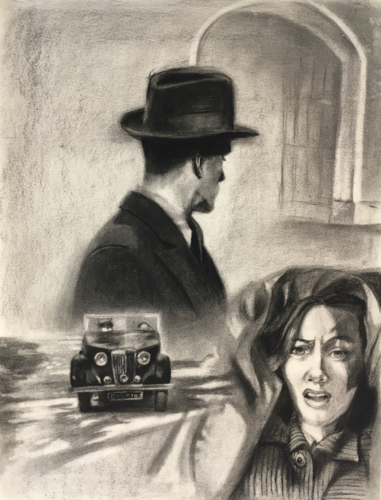 Rebecca (Movie Stills) / Charcoal on newsprint / 2022