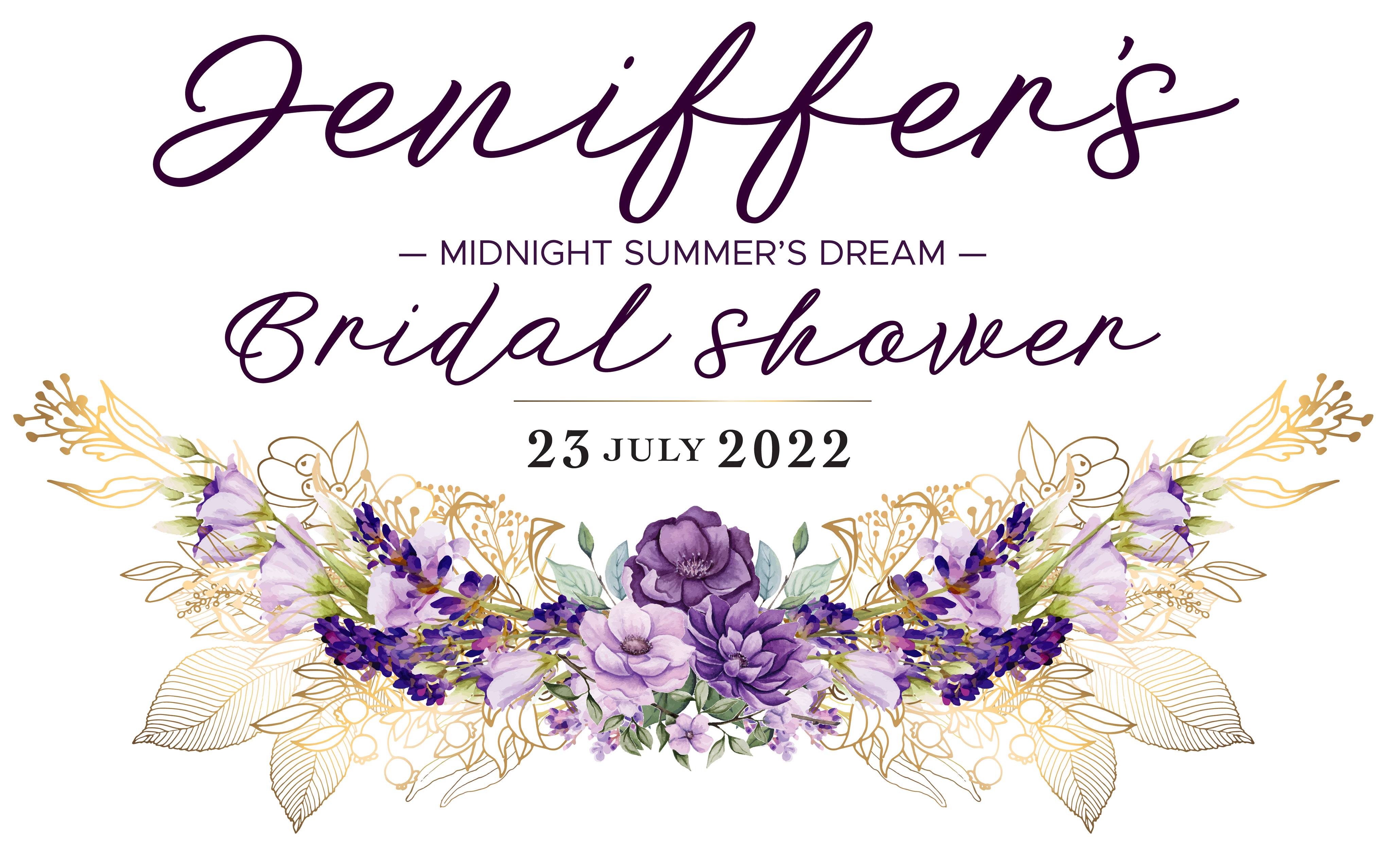 Jeniffer's Midnight Summer's Dream Bridal Shower Floral and Gold Graphic Banner