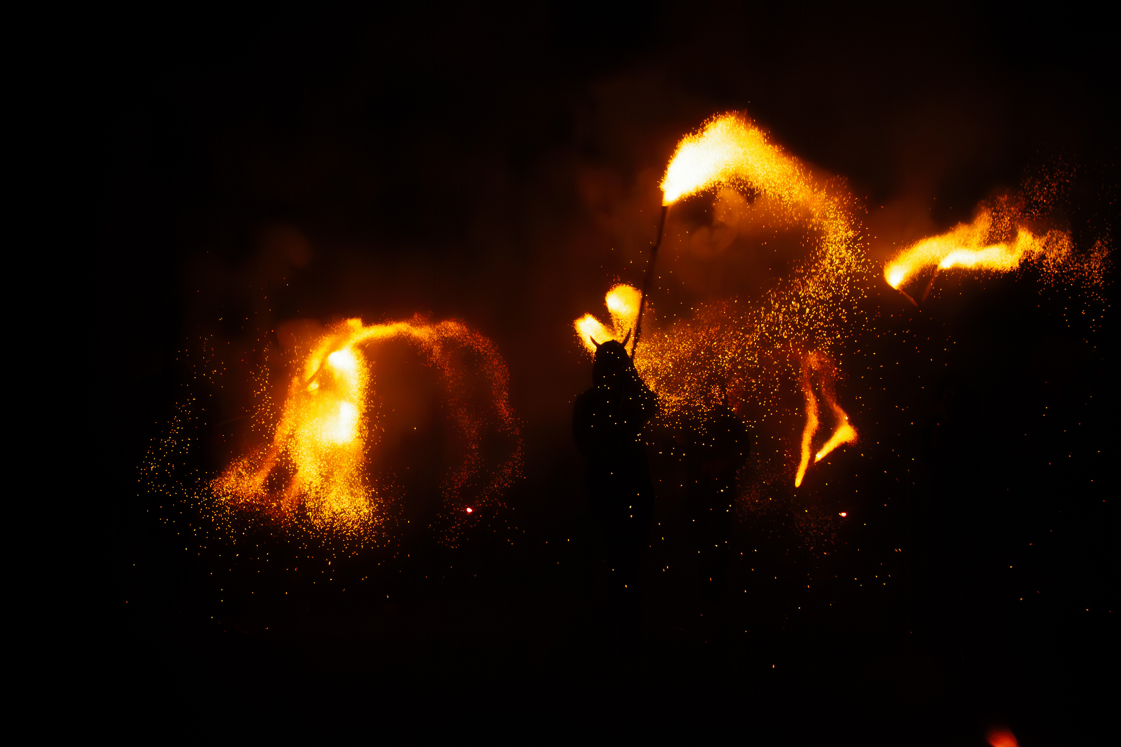Correfocs, traditions catalanes, 14 juillet 2023, Elne, Pyrénées-Orientales