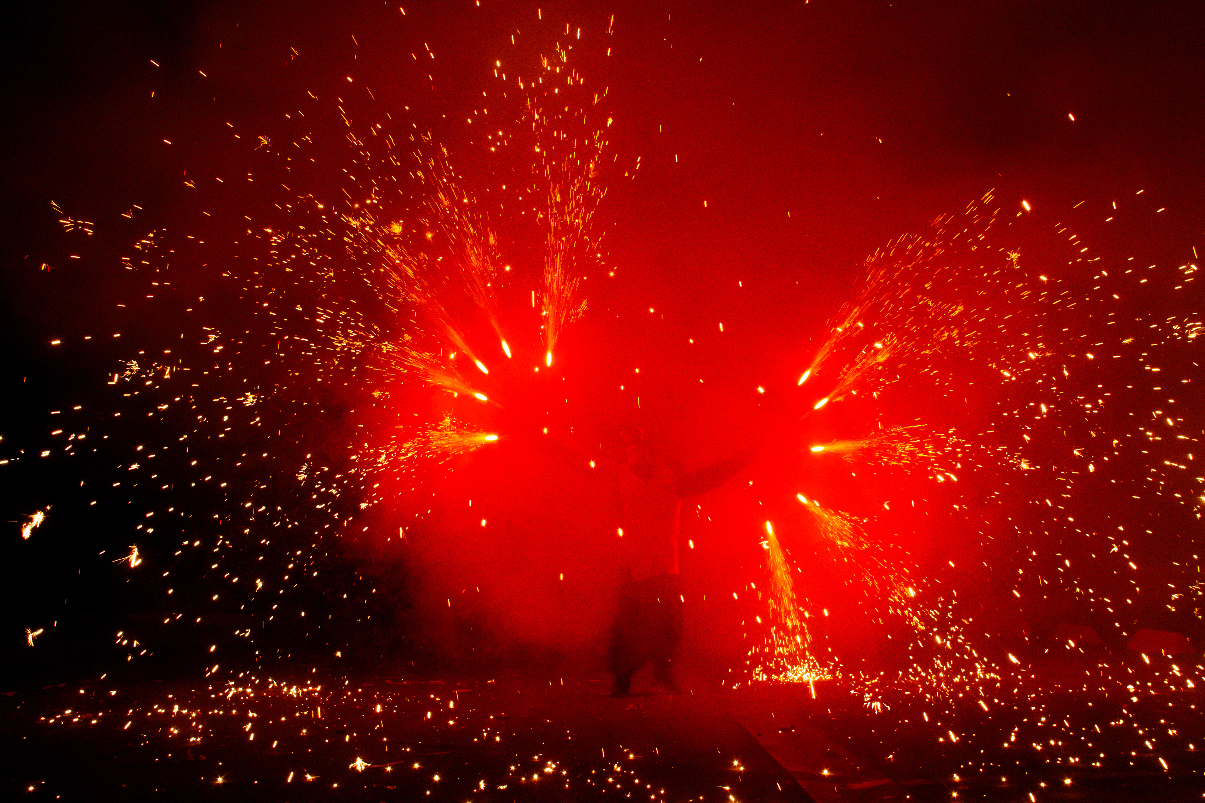Correfocs, traditions catalanes, 14 juillet 2023, Elne, Pyrénées-Orientales