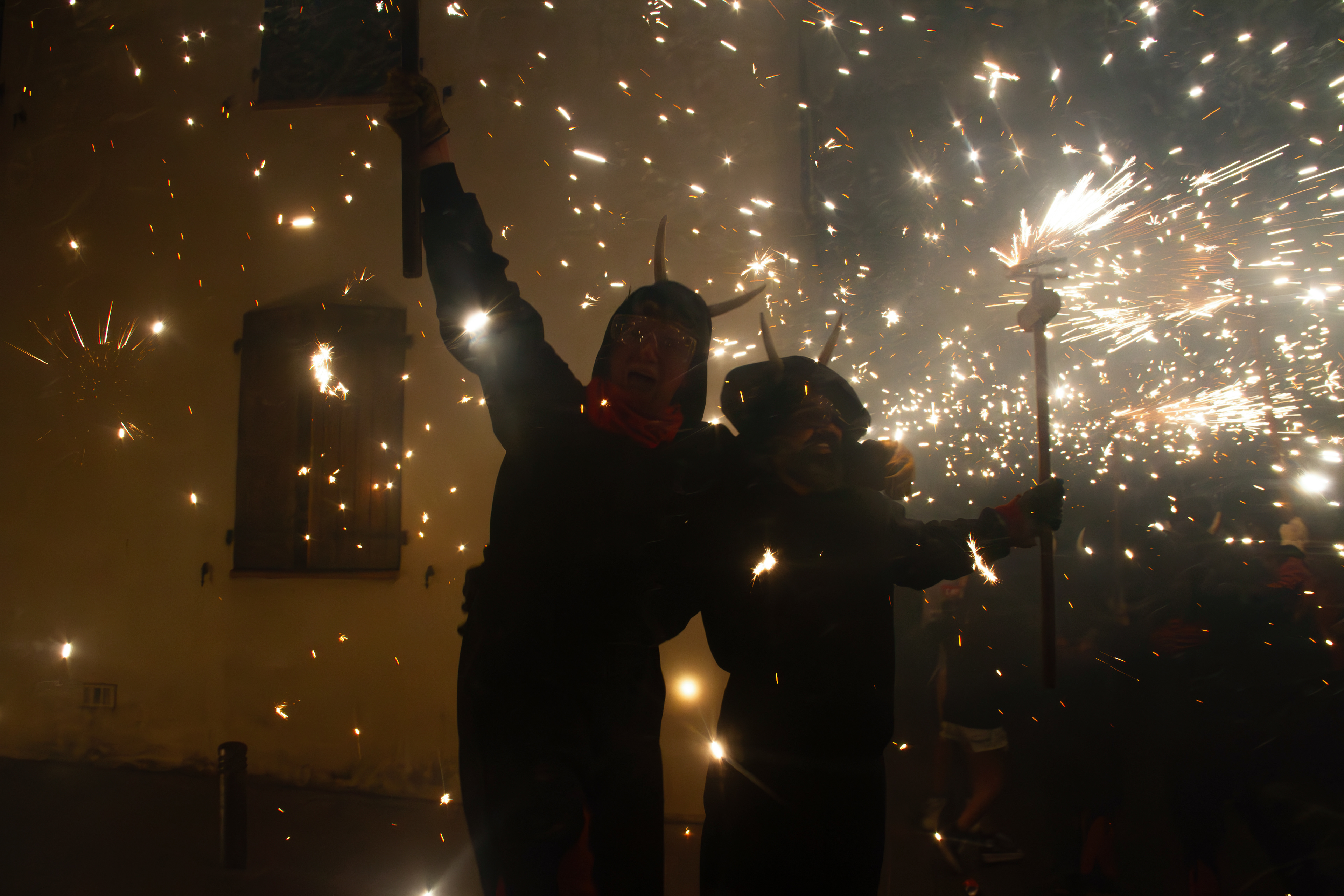 Correfocs, traditions catalanes, 14 juillet 2023, Elne, Pyrénées-Orientales