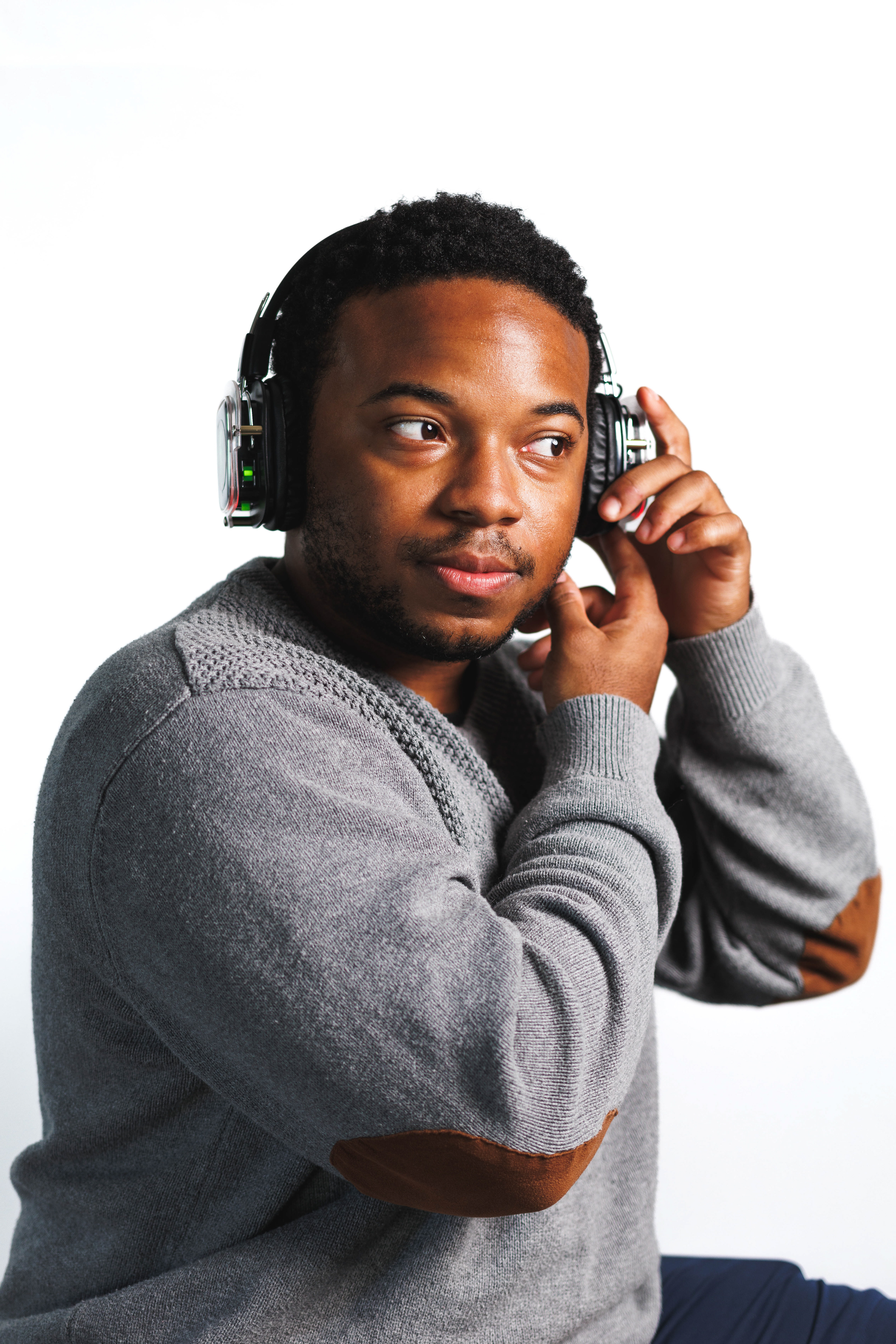 @shutupanddance.llc | Silent disco headphones photoshoot with white backdrop
