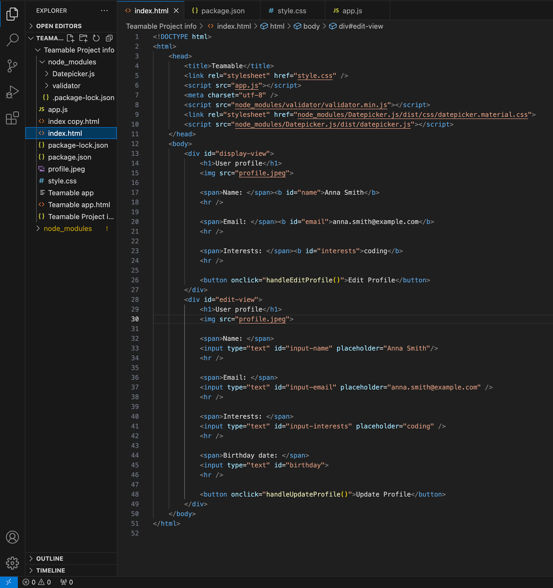 The code used to develop The Teamable App Project.