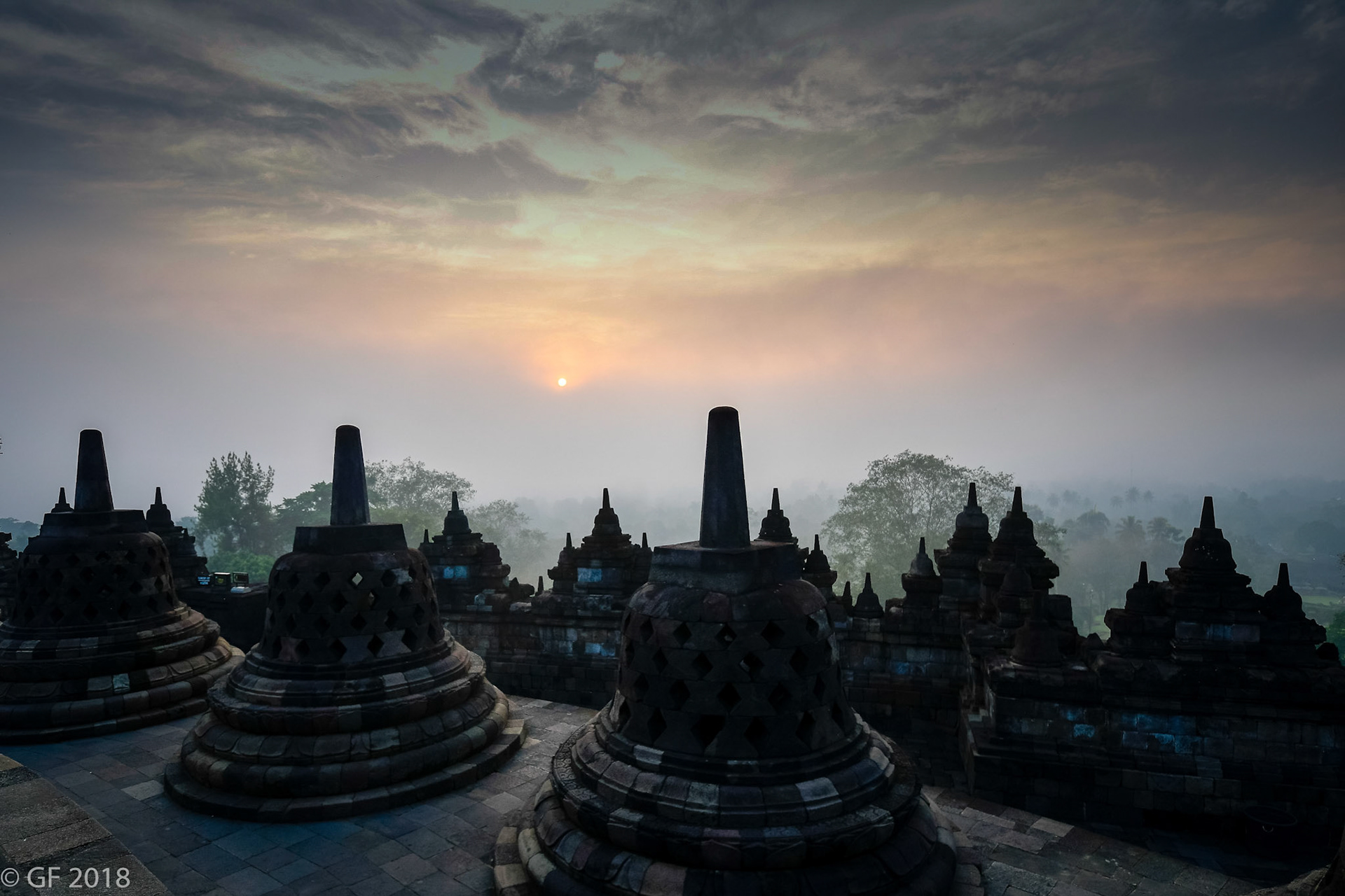 Sunrise at Borobudur Temple, Indonesia 2017