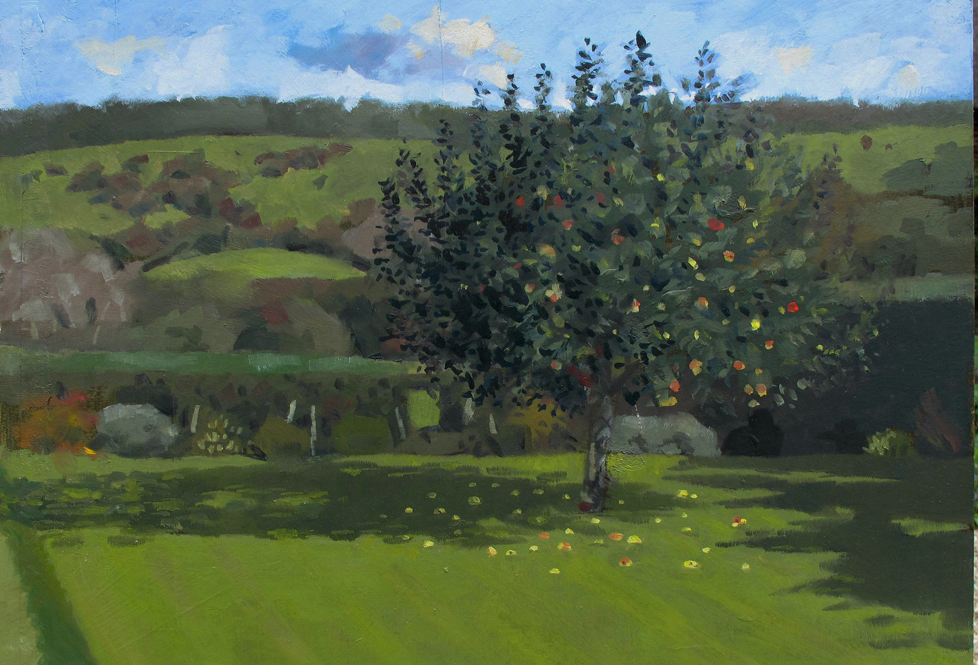 Fallen apples, oil on board