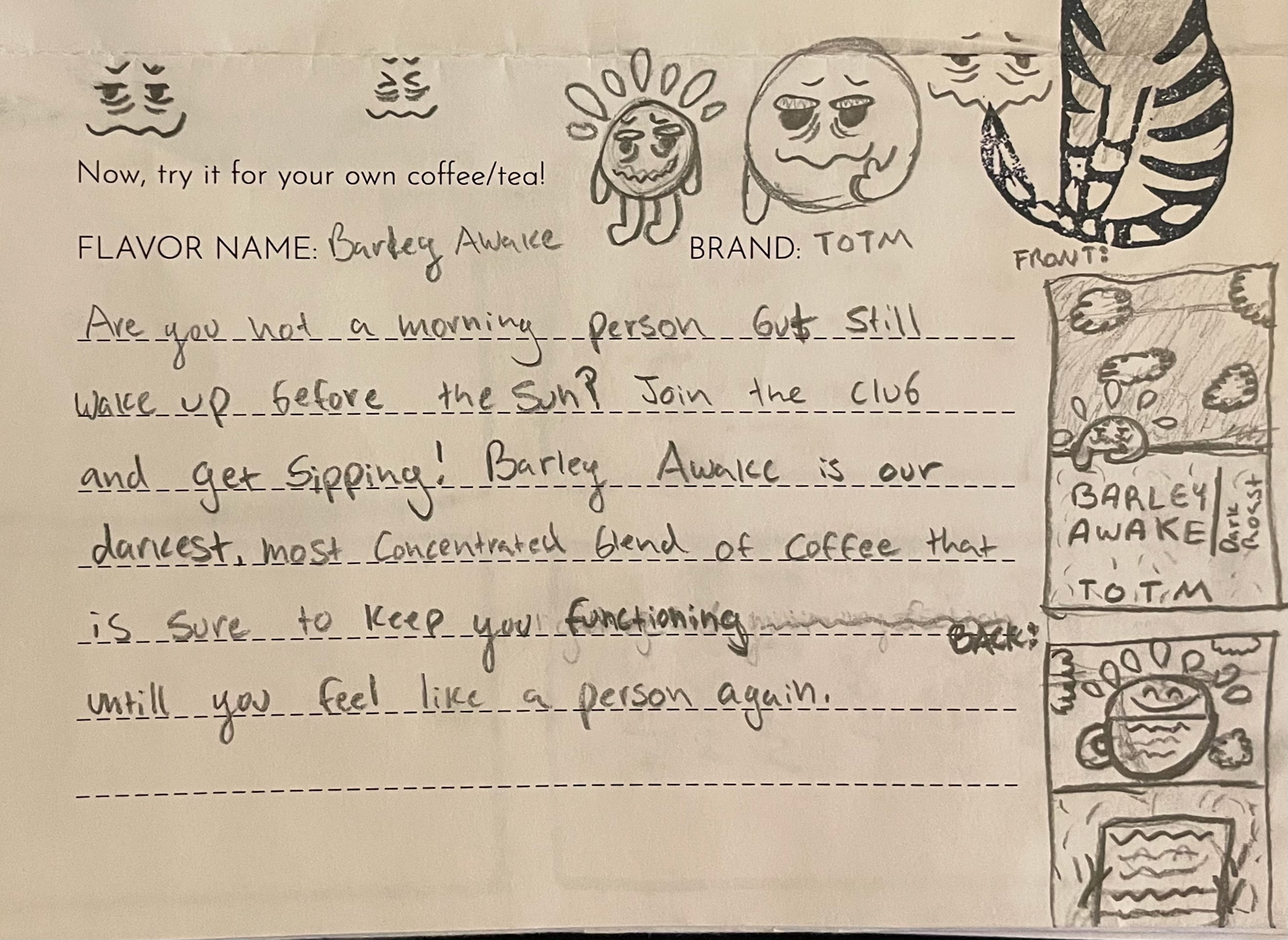 Copy Writing + Layout and Character Sketches