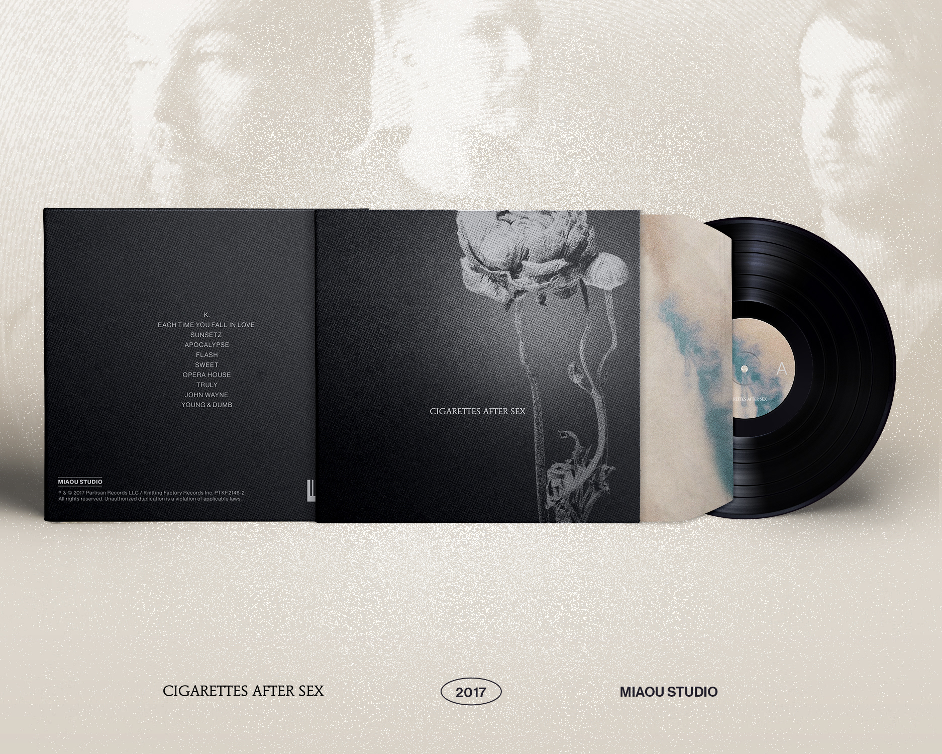 A vinyl sleeve mockup for the debut album of Cigarettes After Sex.