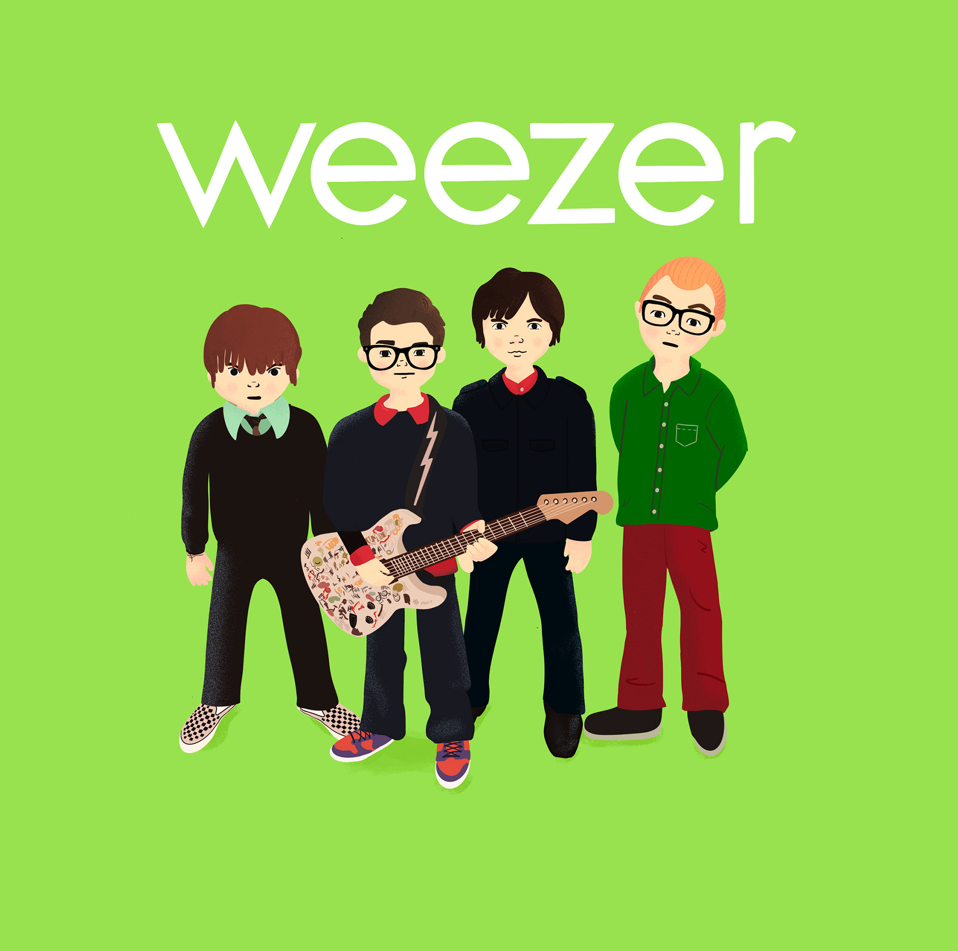 Illustration of the band Weezer created with Procreate