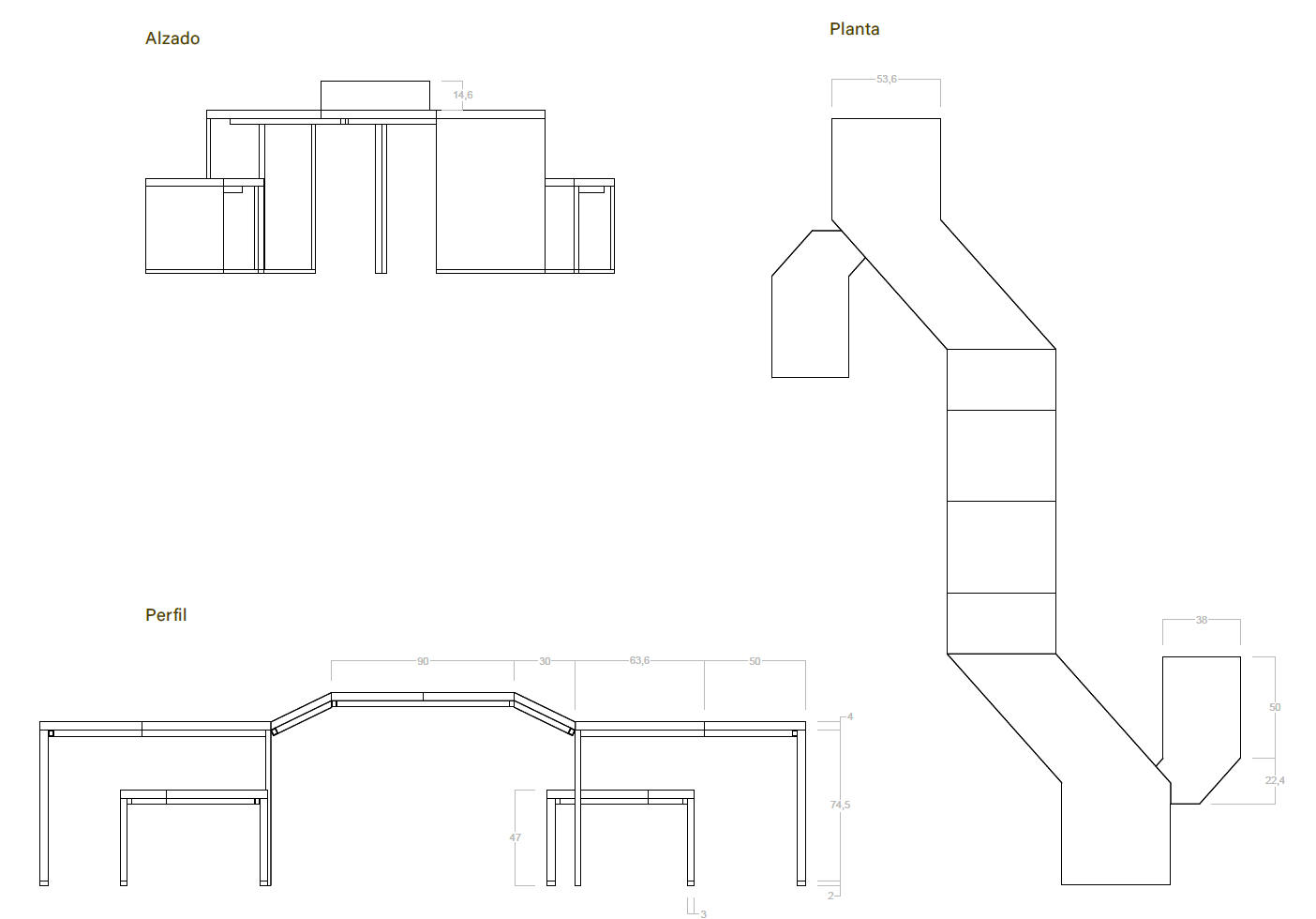 Dimensioned Plan, Elevation and Side View