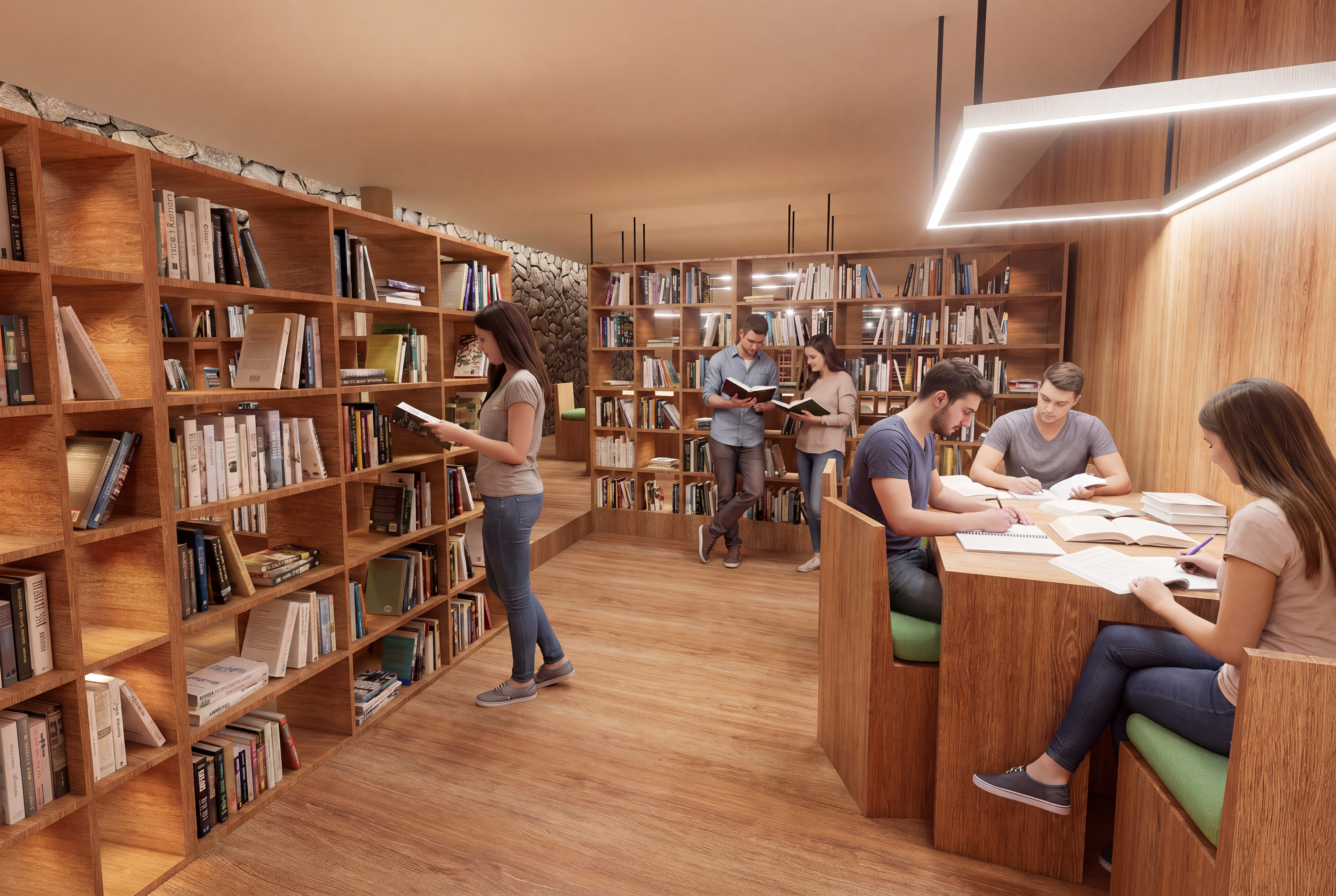 Library with Split-Level Flooring - AI-Modified Image