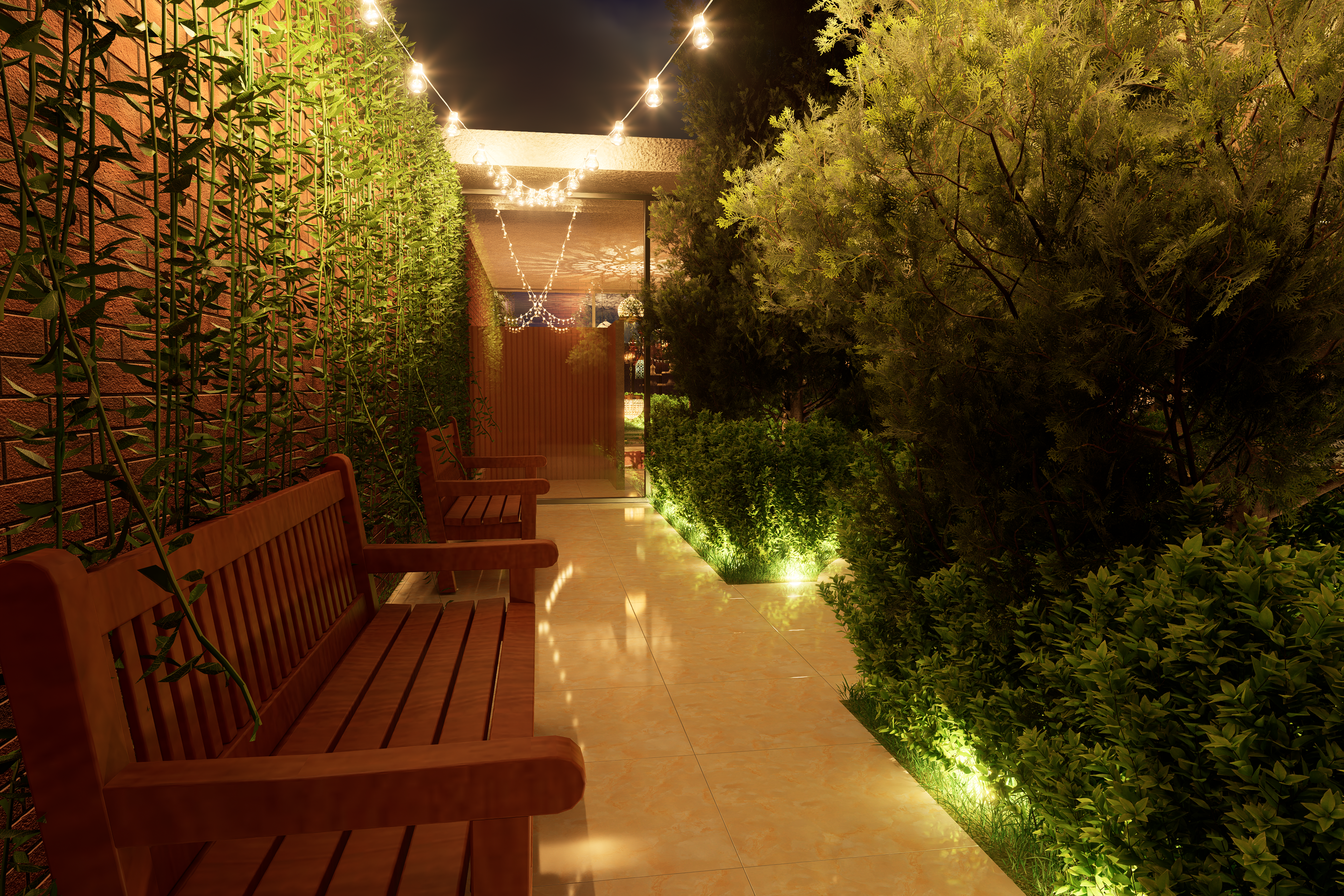 Garden 2. Outdoor bench area (Night)