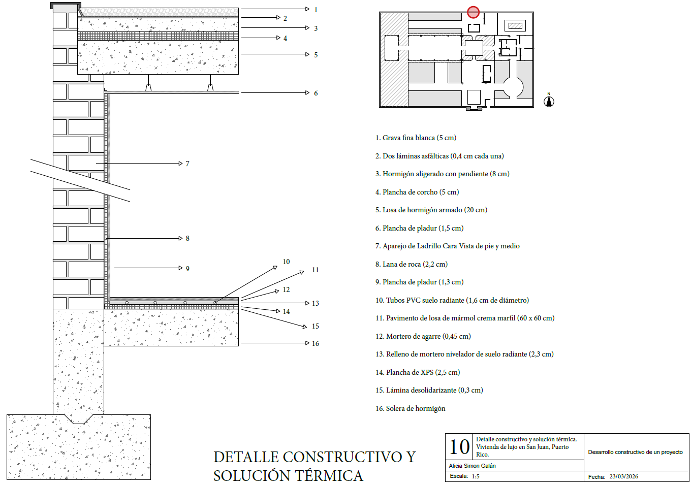 Construction detail: Wall, floor, and ceiling